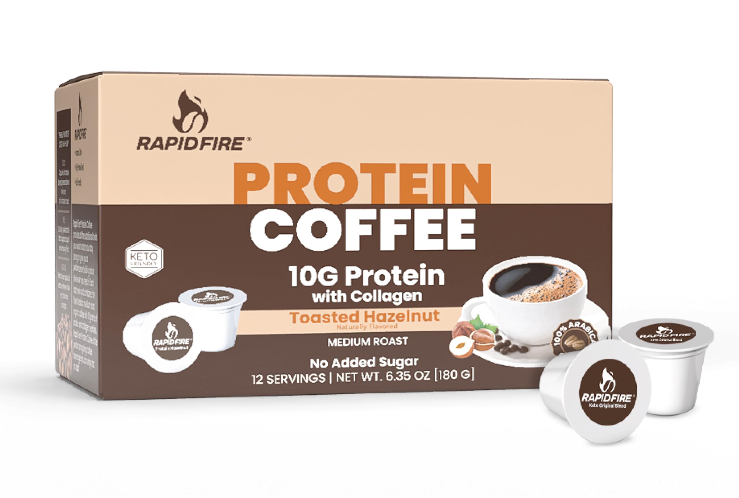 Keto-Friendly Protein Coffee with Toasted Hazelnut Flavor - 10g Protein, Collagen, Vitamins & Minerals (12 K-Cup Servings) | May Boost Metabolism & Increase Energy | Perfect for Morning Routine, Workout Recovery & Low-Carb Diet
