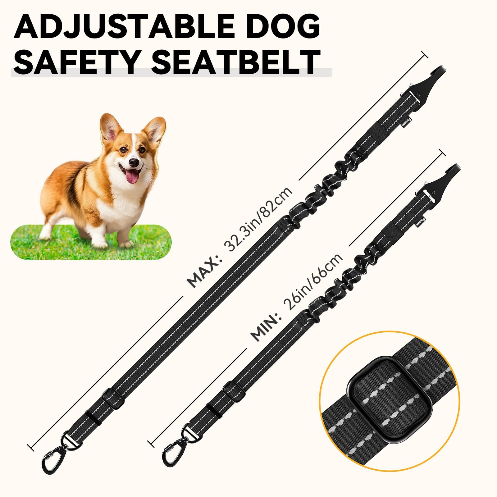 Pawaboo 2-Pack Dog Seat Belt for Cars - Adjustable 3-in-1 Pet Car Safety Harness with Shockproof Bungee, Reflective Leash & 360° Lockable Buckle - Perfect for Road Trips, Daily Commutes & Travel with Your Dog (Black)