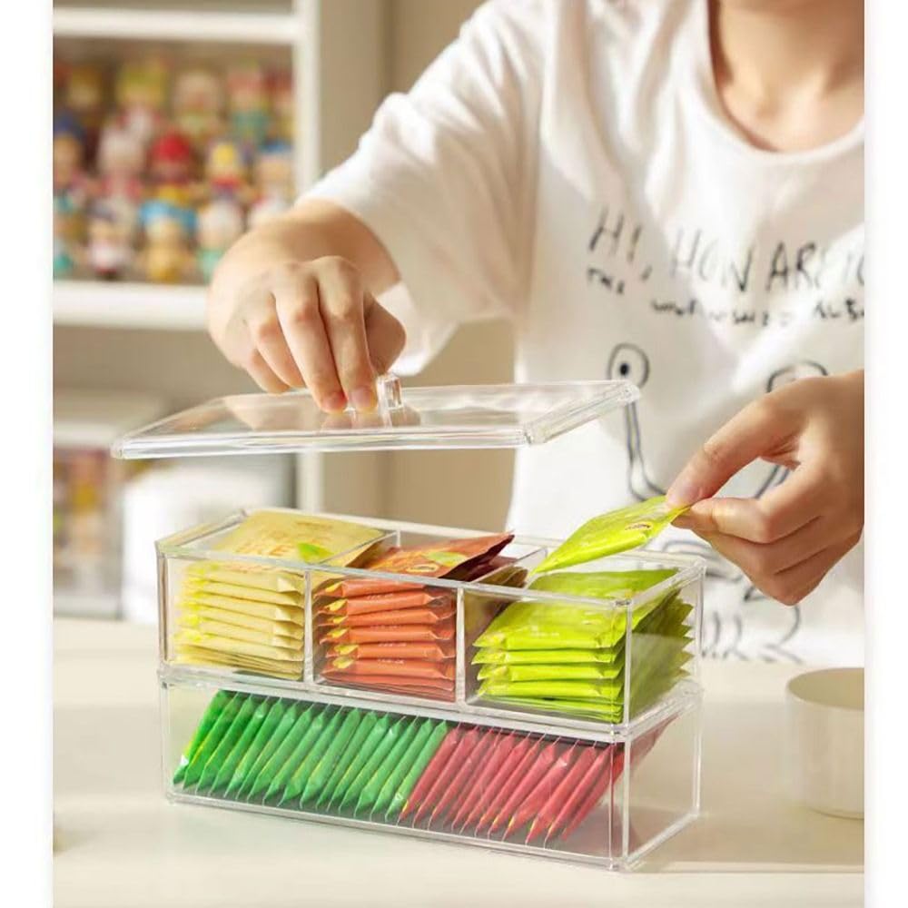 Acrylic Tea Bag Storage Box & Coffee Organizer - Transparent Desktop Tea Rack for Kitchen Pantry, Office & Tea Room | Compact Shelving Solution for Milk Tea Bags & Accessories (Style 4) - Perfect for Home, Cafe & Workspace Organization