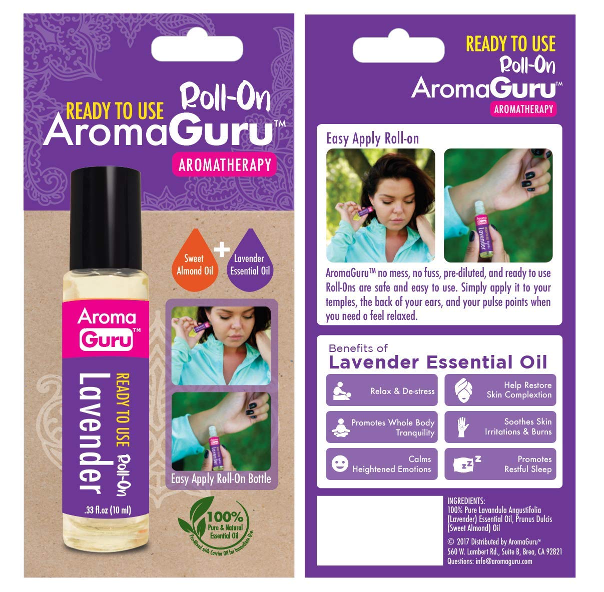 Organic Lavender Essential Oil Roll-On for Stress Relief & Relaxation - Perfect for Aromatherapy, Massage & Travel