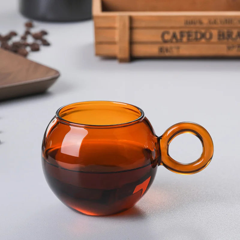 Orbit Ring Glass Mug - 16oz Clear Glass Coffee Cup with Handle, Perfect for Hot & Cold Drinks - Ideal for Home, Office, and Cafe Use