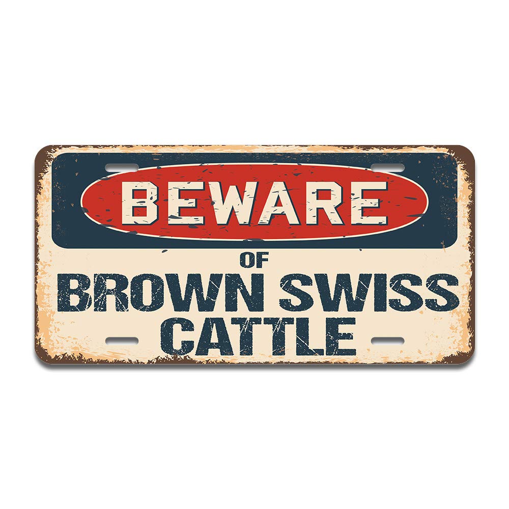 Beware of Brown Swiss Cattle Aluminum License Plate 12