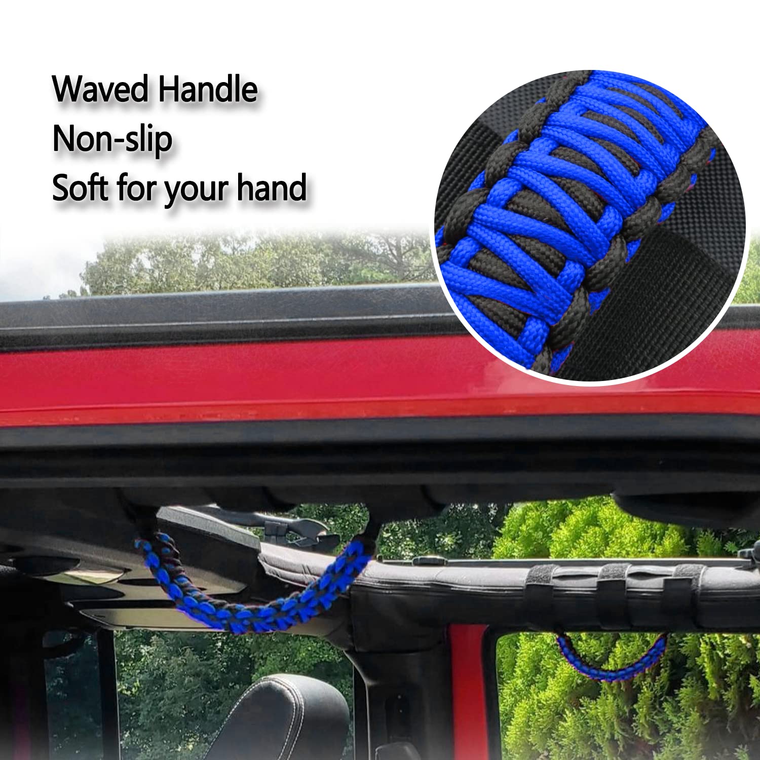 US Flag Roll Bar Grab Handle for Jeep Wrangler YJ TJ JK JKU JL JLU & Gladiator JT (1955-2023) - Heavy Duty Off-Road Accessories (Blue, 4PCS) - Perfect for Trail Riding & Jeep Enthusiasts