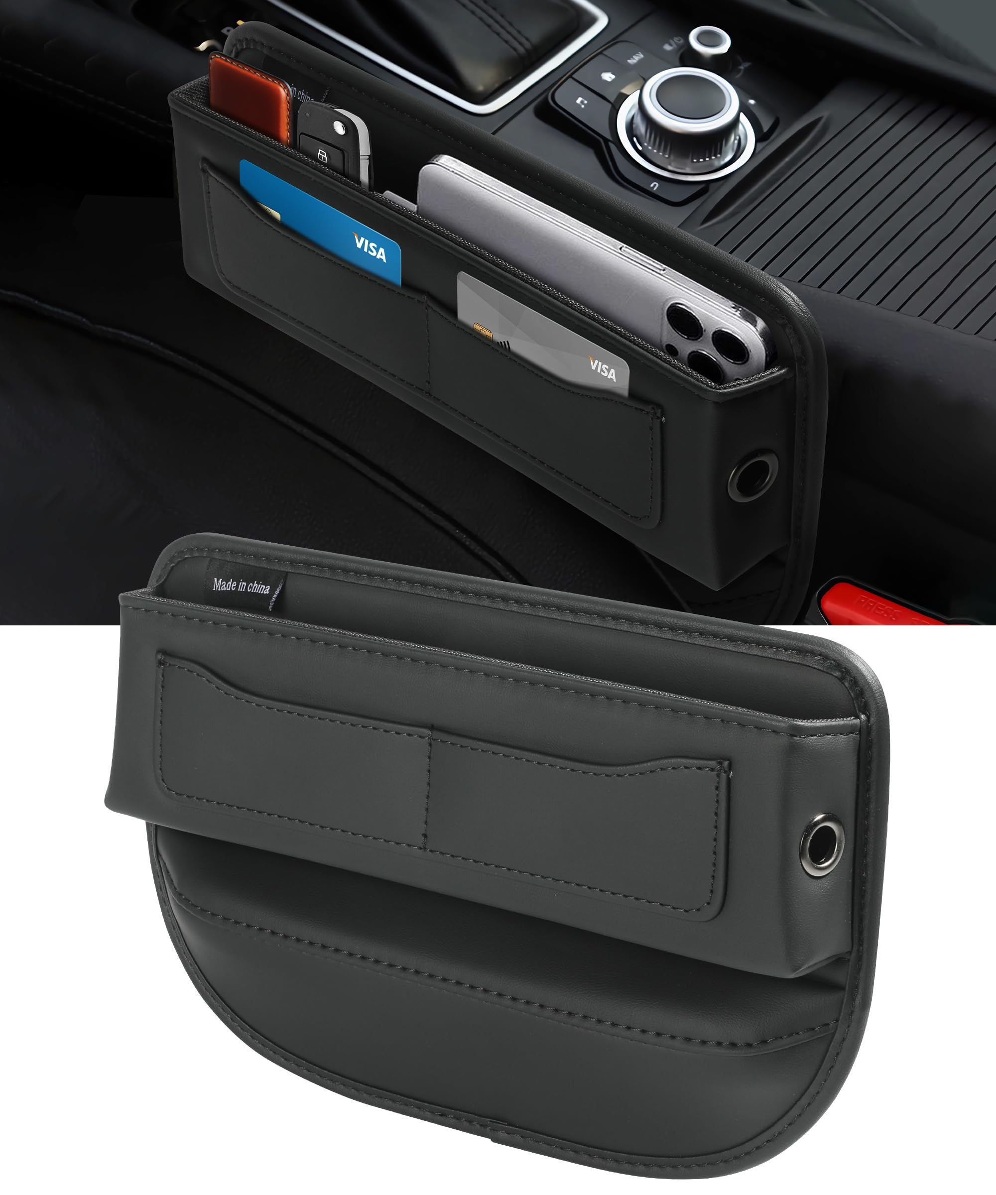 ESEWALAS Car Seat Gap Filler - Premium Leather Car Organizer for Phones, Keys, Cards & Glasses | Multifunctional Car Storage Accessory | Perfect for Road Trips, Commuting & Everyday Use