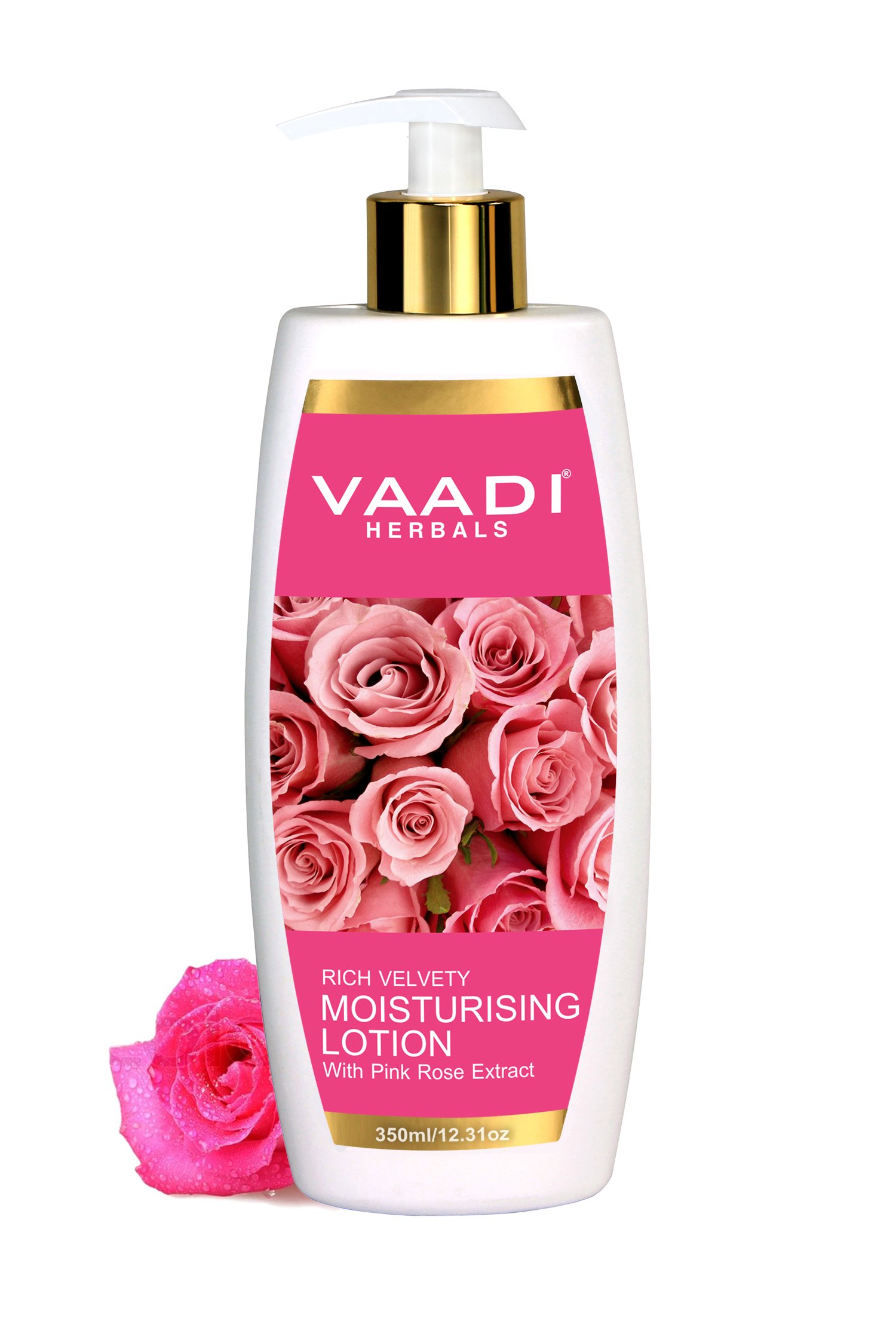 Vaadi Herbals Moisturizing Lotion with Pink Rose Extract - 350ml | Hydrating & Nourishing Body Lotion for Dry Skin | Perfect for Daily Moisturizing & Relaxation