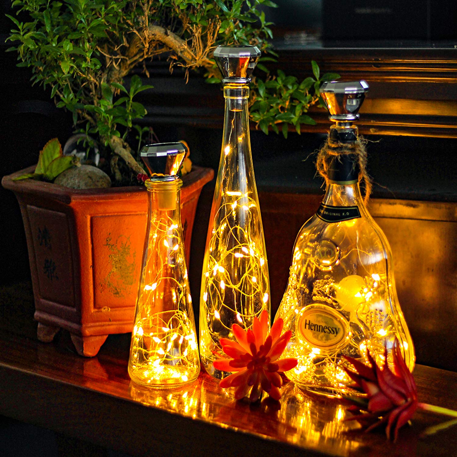 Solar Diamond Wine Bottle Lights - 8 Pack 20 LED Fairy Lights for Wedding Party Decor, Outdoor Waterproof - Perfect for Garden & Home Decor