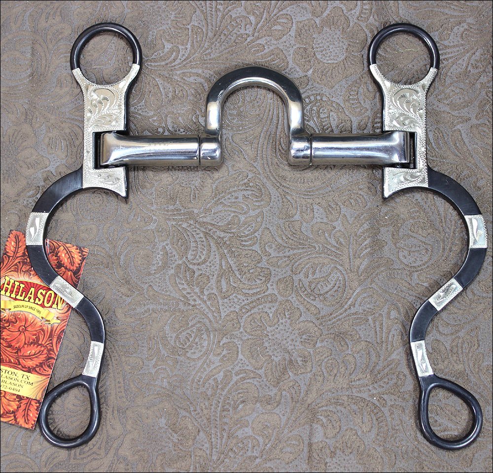 HILASON Black Steel Horse Bit - Stainless Steel Spoon Mouth with Internal Spring System for Western & English Riding - Perfect for Training, Dressage & Trail Riding