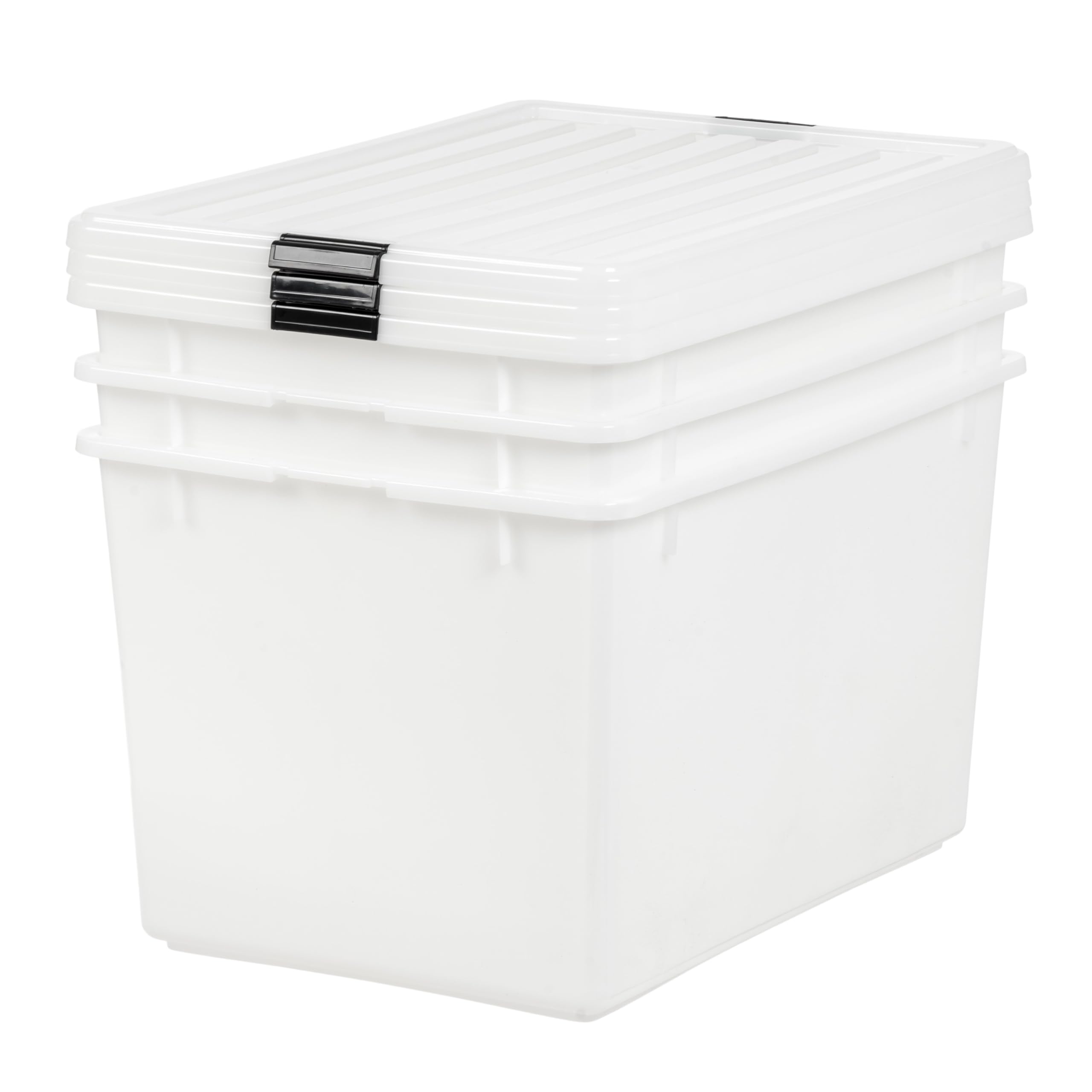 IRIS USA 144 Qt Stackable Plastic Storage Bins with Lids, 3-Pack BPA-Free Clear Storage Containers - Durable See-Through Organizing Solution with Secure Latches & Pull Handles - Perfect for Home Organization, Garage Storage & Closet Decluttering - Made in USA