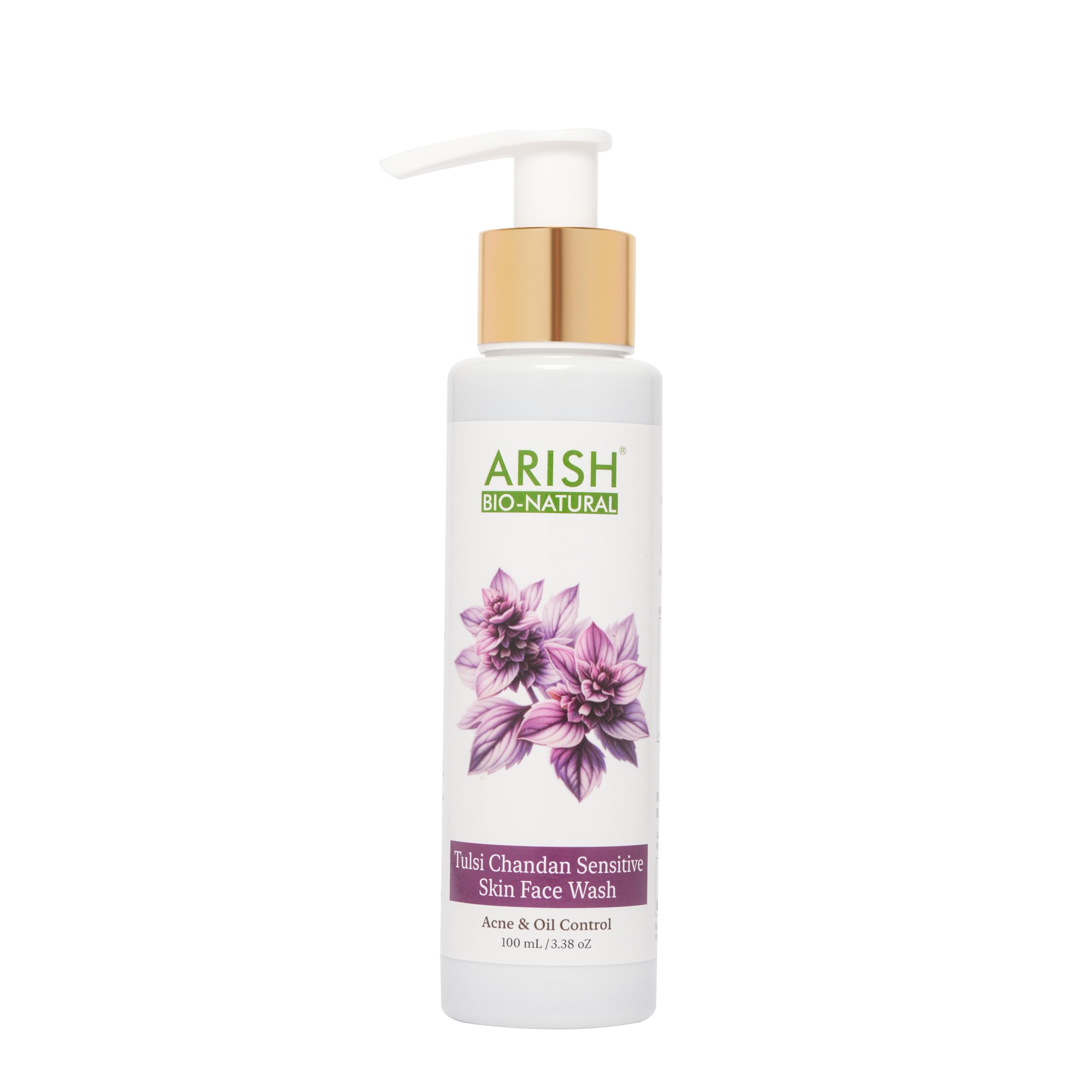 **Arish Bio-Natural Tulsi Sandalwood Face Wash for Sensitive Skin – Soothing & Hydrating Formula with Tulsi Oil, Sandalwood & Aloe Vera – Calms Irritation & Deep Cleanses – 100ml | Perfect for Daily Skincare & Post-Workout Refreshment**
