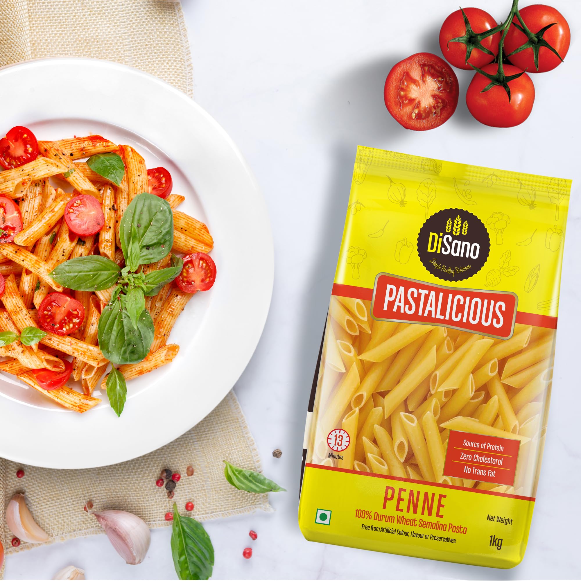 DISANO Penne Pasta 1Kg - 100% Durum Wheat, High Protein & Fiber, No Maida - Perfect for Italian Recipes, Meal Prep & Healthy Eating