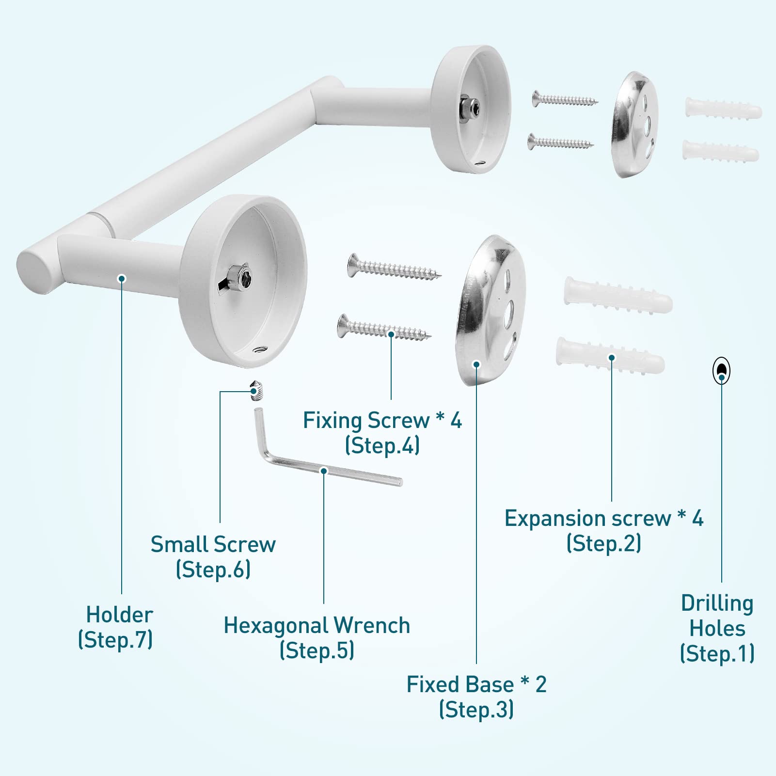 Stainless Steel Toilet Paper Holder Wall Mount - Adjustable Modern Bathroom Tissue Roll Holder with Flexible Pivot, White Ceramic Jumbo TP Roll Mount for Home & Office Use