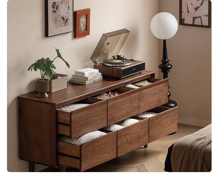 Solid Black Walnut Wood Dresser - 6-Drawer Bedroom Storage Furniture for Master Bedroom, Guest Room & Nursery Organization