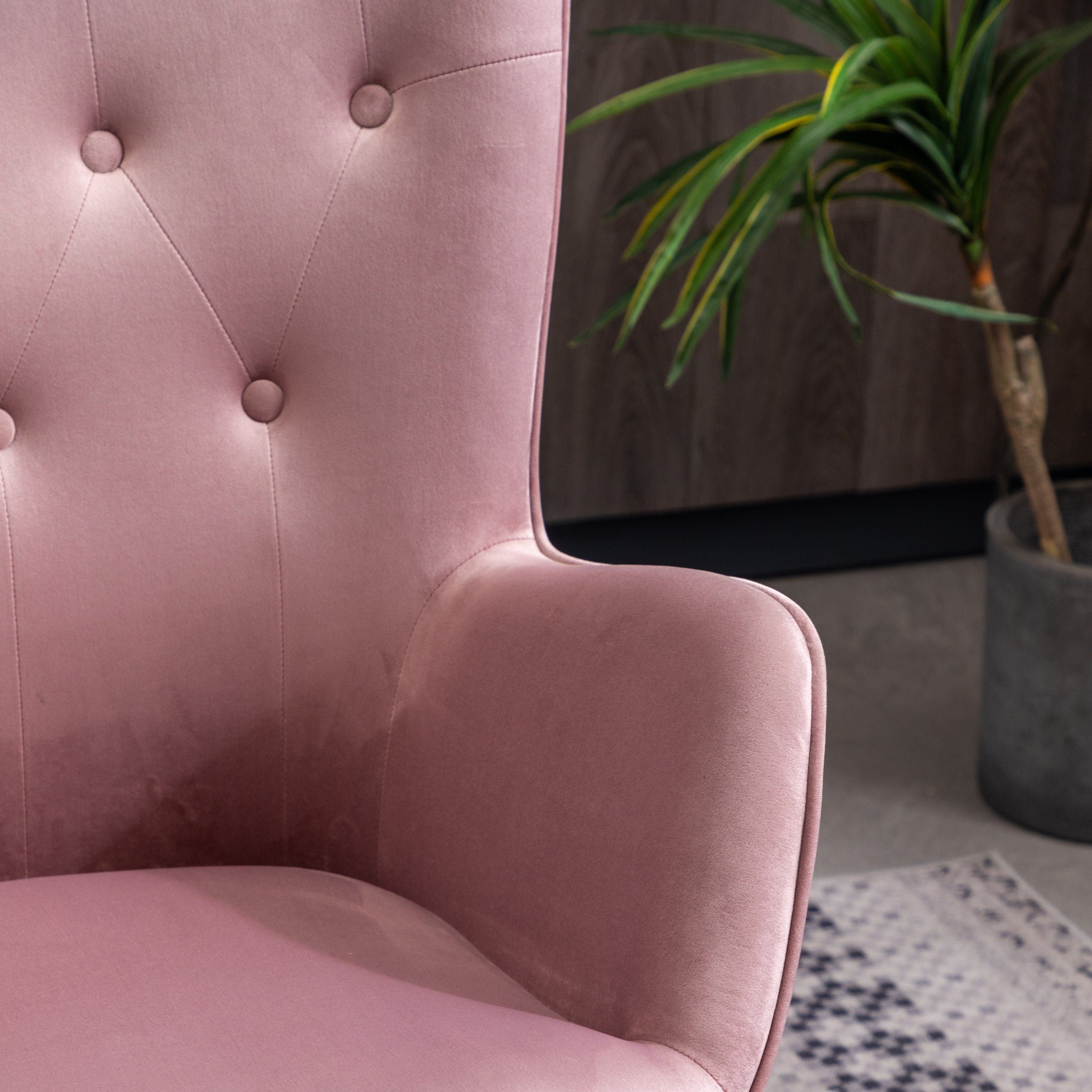 Roundhill Furniture Doarnin Contemporary Silky Velvet Tufted Button Back Accent Chair in Mauve - Elegant Living Room Seating for Home Office, Bedroom or Lounge Area