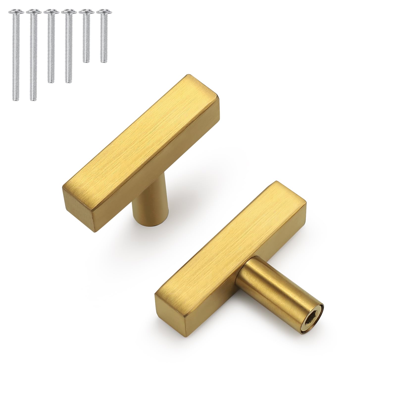 25 Pack Gold 2 Inch (50mm) Square T Bar Cabinet Handles - Kitchen & Bathroom Drawer Pulls for Furniture Hardware | Durable & Stylish Cabinet Knobs for Home Renovation & DIY Projects