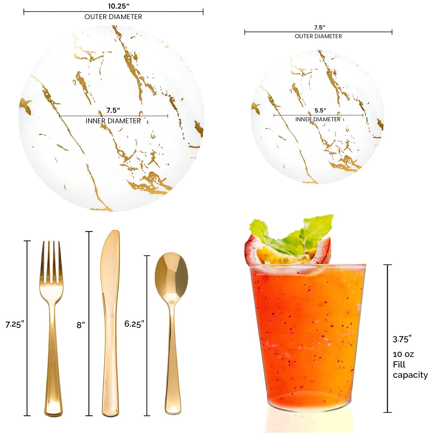 Elegant Disposable Marble Plastic Plates - 60-Piece White & Gold Wedding Dinnerware Set for Parties, Events & Special Occasions - Perfect for Weddings, Bridal Showers, Anniversaries & Formal Dinners