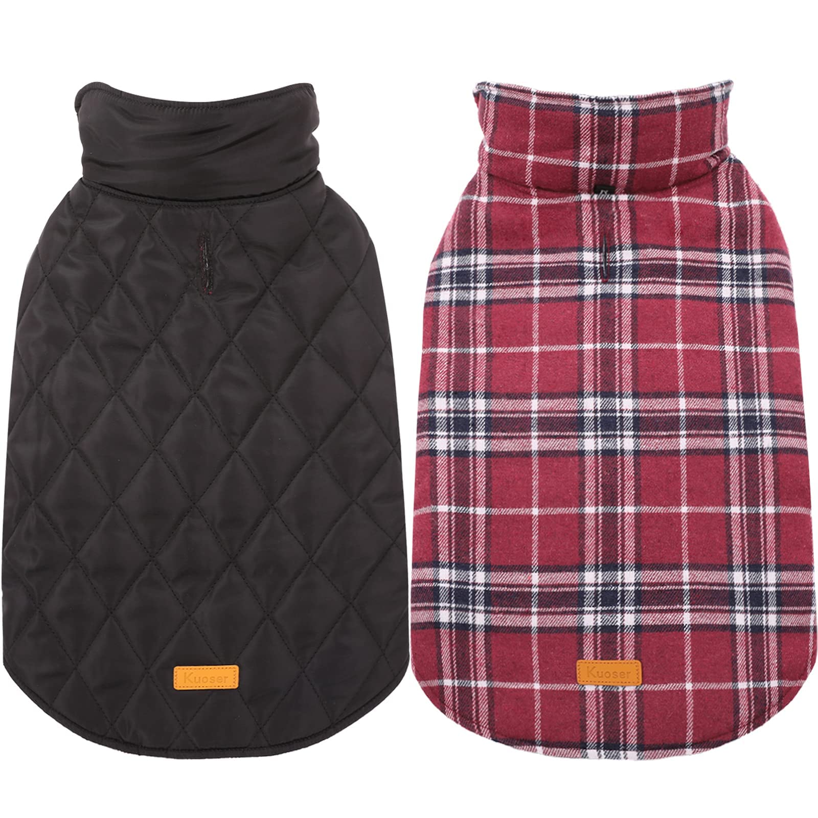 Kuoser Cozy Waterproof Windproof Reversible British Style Plaid Dog Vest - Winter Coat for Small Medium Large Dogs (XS-3XL) with Furry Collar - Warm Dog Apparel for Cold Weather - Perfect for Outdoor Walks, Winter Adventures & Holiday Photos - Red M