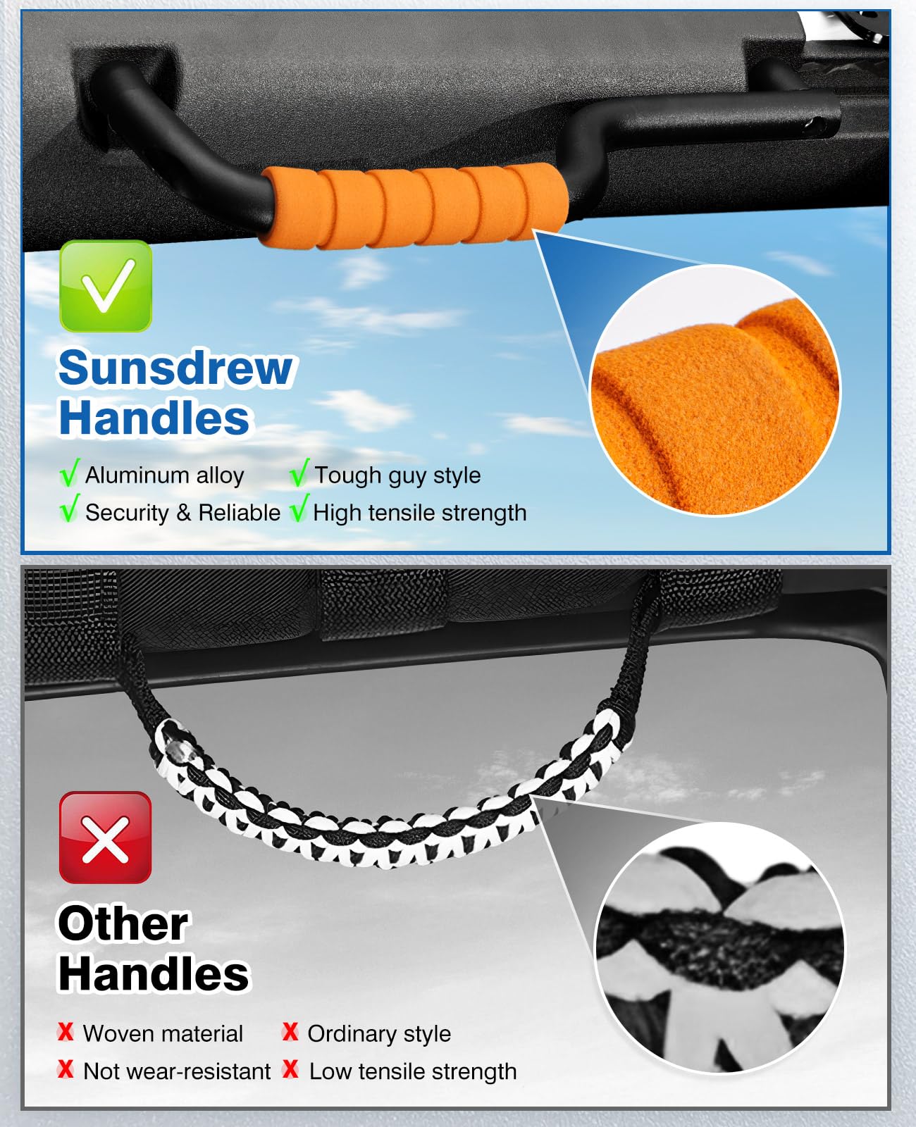 2021-2025 Ford Bronco 4 Door Roll Bar Grab Handles - 4 Pack Non-Slip Cotton Orange Handles for Front & Rear - Durable Interior Accessories - Perfect for Off-Roading, Camping & Adventure Trips