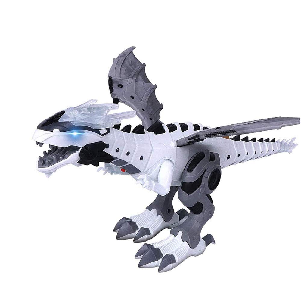 Remote Control Dinosaur Toy for Kids - Large Spray Mechanical Dinosaur with Wings, Electronic Walking Animal Model Robot Pterosaur - Perfect for Birthday Gifts & STEM Learning (White)