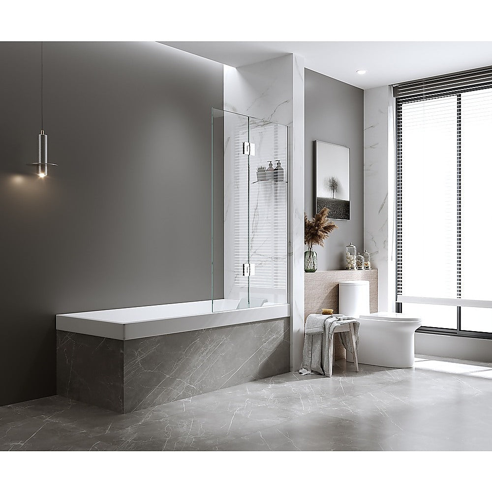 Frameless Glass Shower Screen 100cm with Stainless Steel Hinges & Channel - Black | Modern Bathroom Enclosure for Walk-in Showers & Bathtub Splash Protection