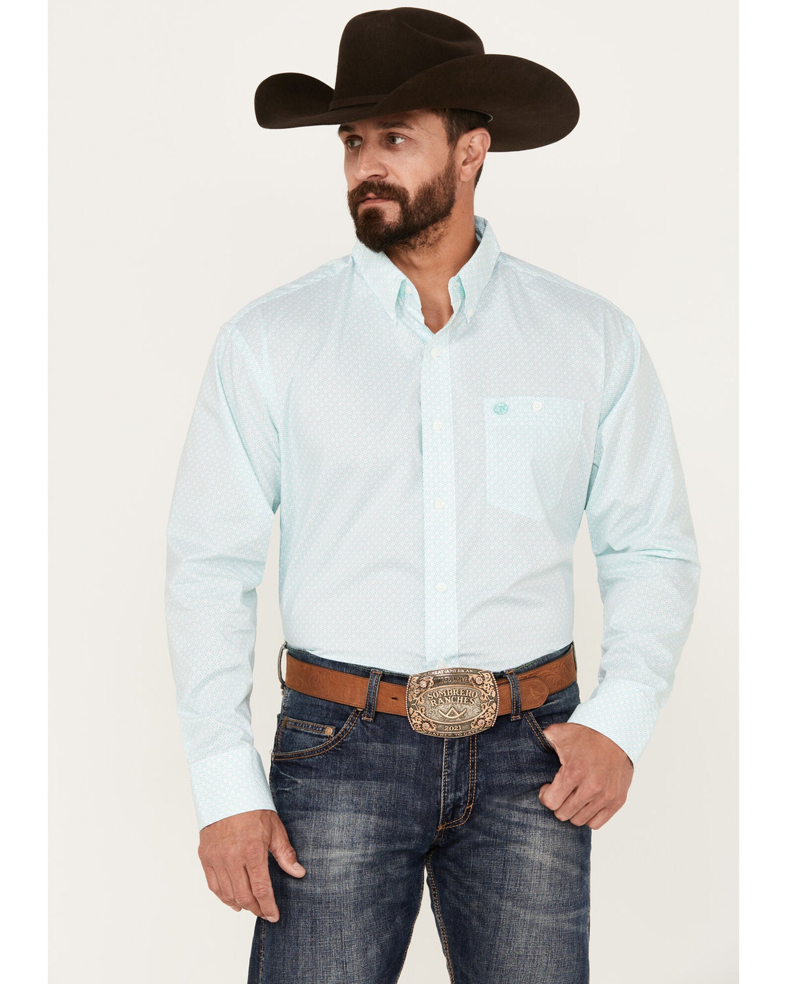 Wrangler Men's Geo Print Long Sleeve Button Down Shirt - Casual & Work Wear for Outdoor Activities & Office