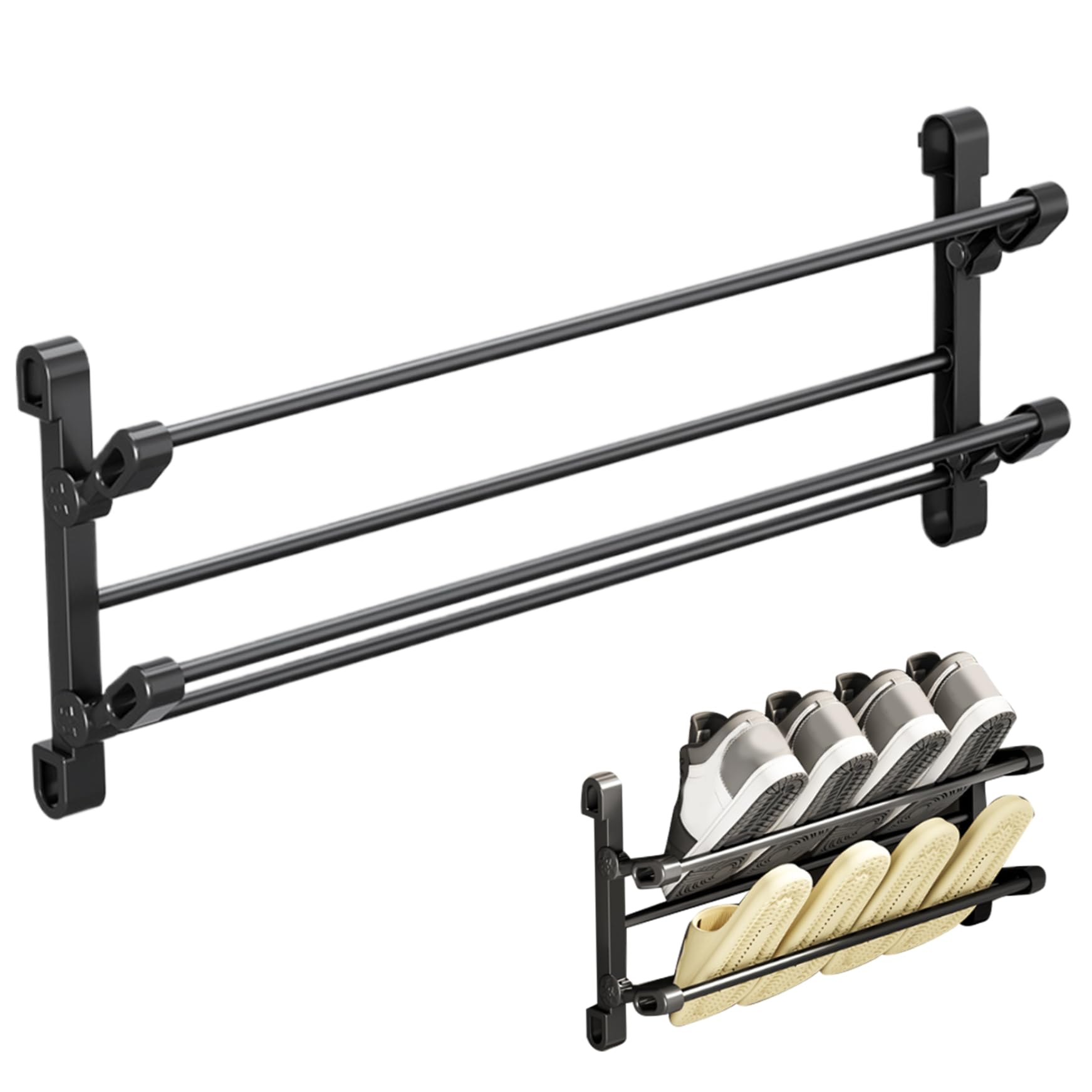 2-Tier Stackable & Foldable Shoe Rack Organizer for Entryway, Hallway & Closet Storage - Space Saving Shoe Shelf for Indoor & Outdoor Use - Perfect for Apartments, Dorms & Small Spaces