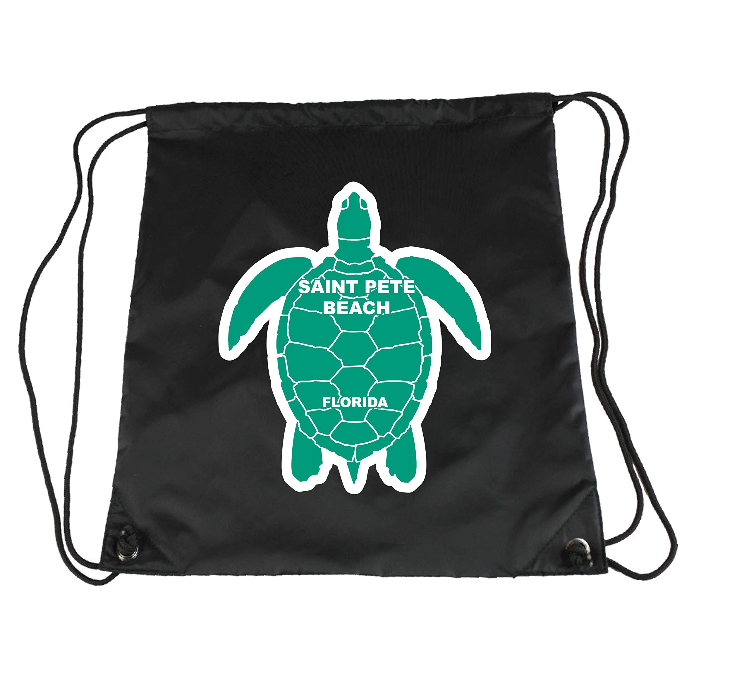 Saint Pete Beach Florida Souvenir Cinch Bag - Green Turtle Design Drawstring Backpack Tote for Beach, Pool, and Outdoor Adventures