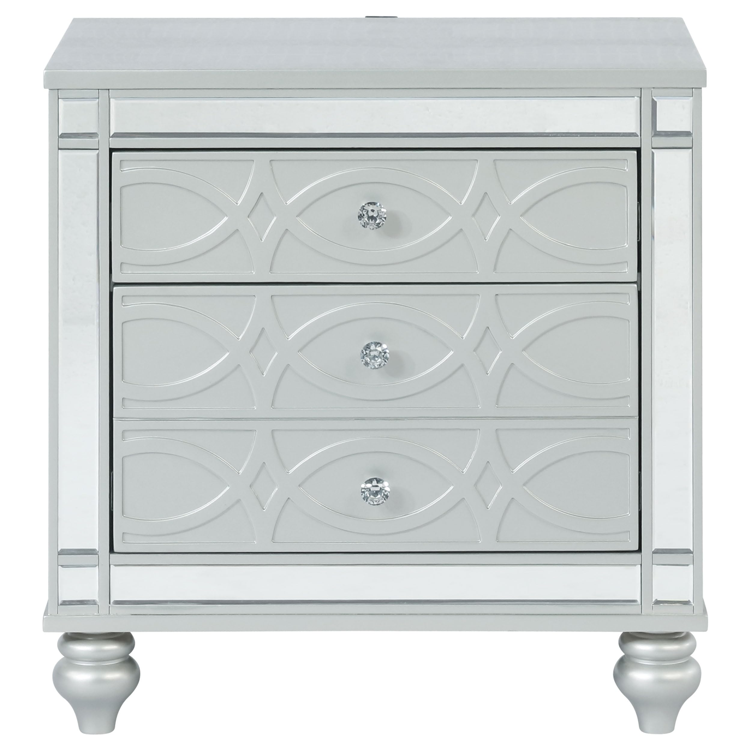 Modern Wood Nightstand with 2 Drawers & USB Charging Port - Silver Metallic Bedside Table for Bedroom Storage | Coaster Home Furnishings Gunnison Collection | Perfect for Small Spaces, Apartment Living & Guest Rooms