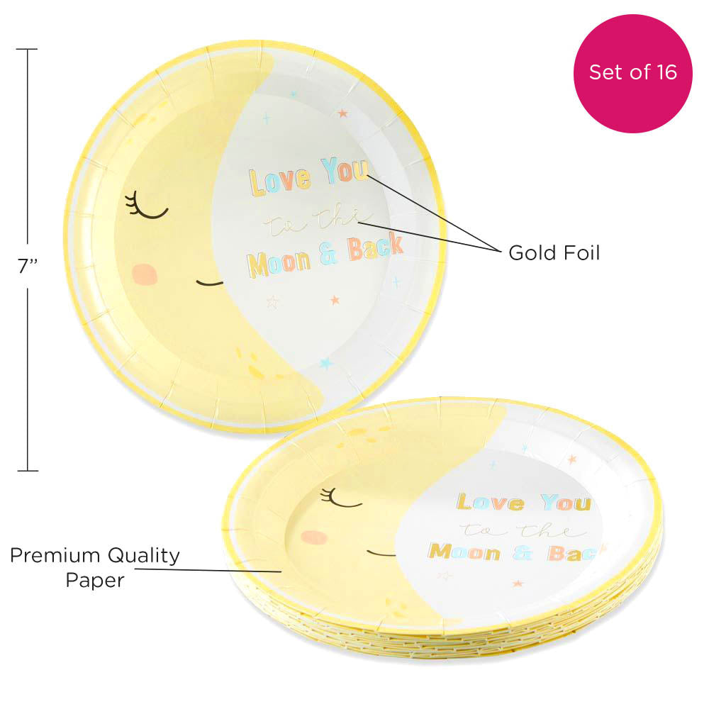 Twinkle Twinkle 7 Inch Premium Paper Plates - Set of 16 - Star Pattern Disposable Plates for Birthday Parties, Baby Showers & Holiday Celebrations
