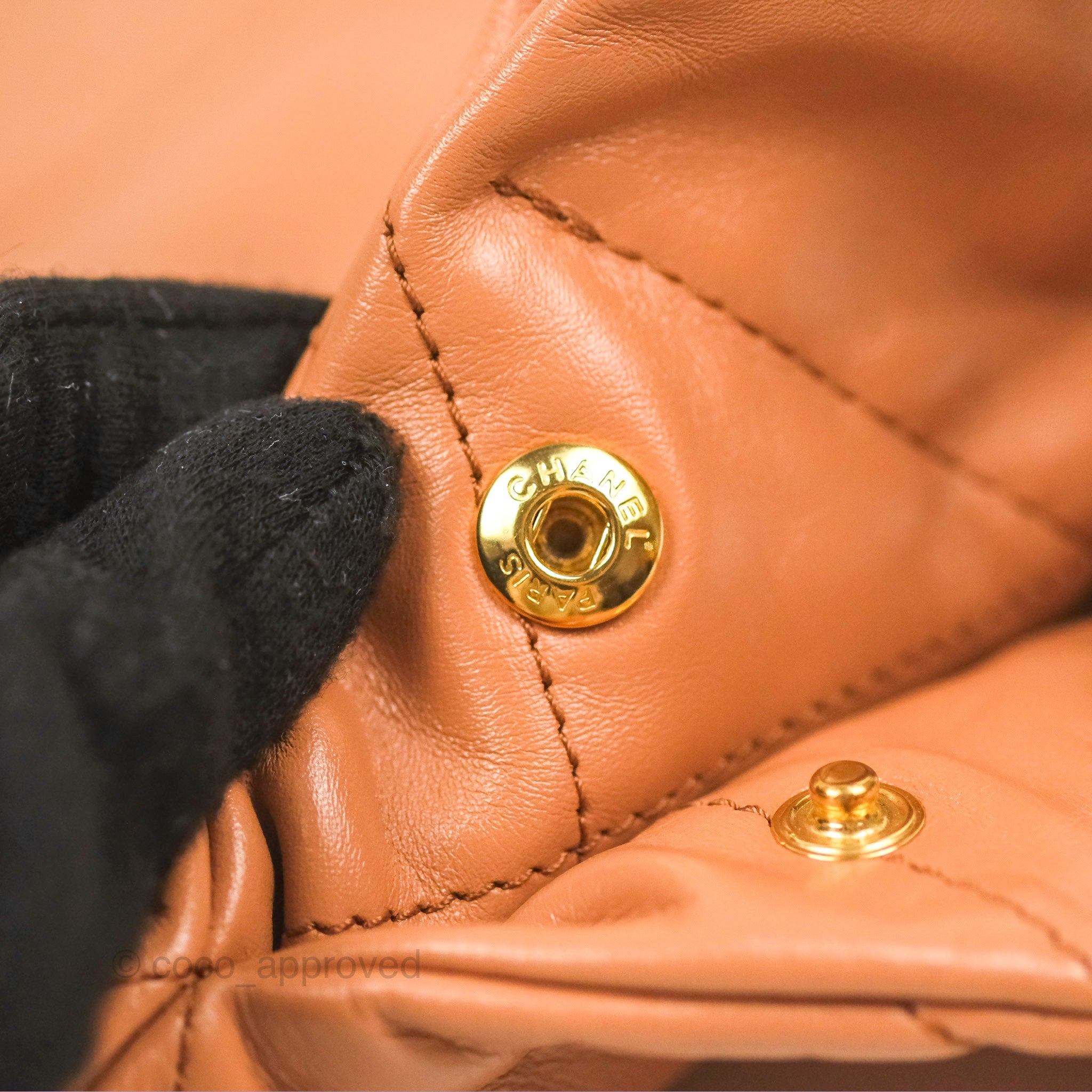Chanel 22 Small Handbag in Caramel Beige Shiny Calfskin Leather with Aged Gold Hardware - Luxury Crossbody Bag for Women, Perfect for Date Night & Evening Events