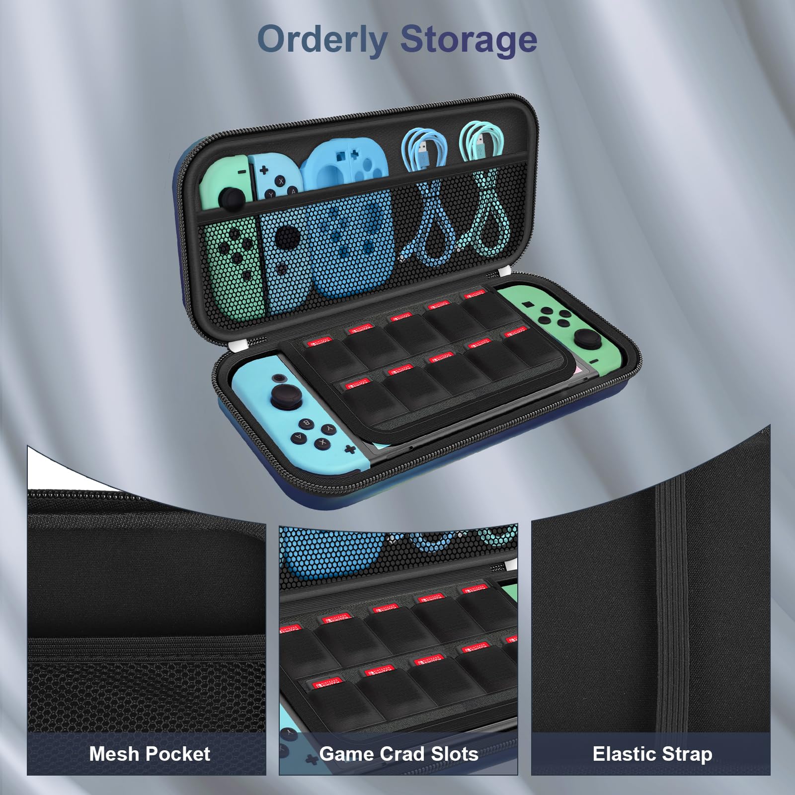 Belle&Birdie Protective Carrying Case for Nintendo Switch OLED - 10-in-1 Accessories Bundle with Waterproof Cover, Game Holder, Screen Protector, Thumb Grips & Strap | Portable Travel Protection for Gaming On-The-Go, Commuting & Outdoor Adventures