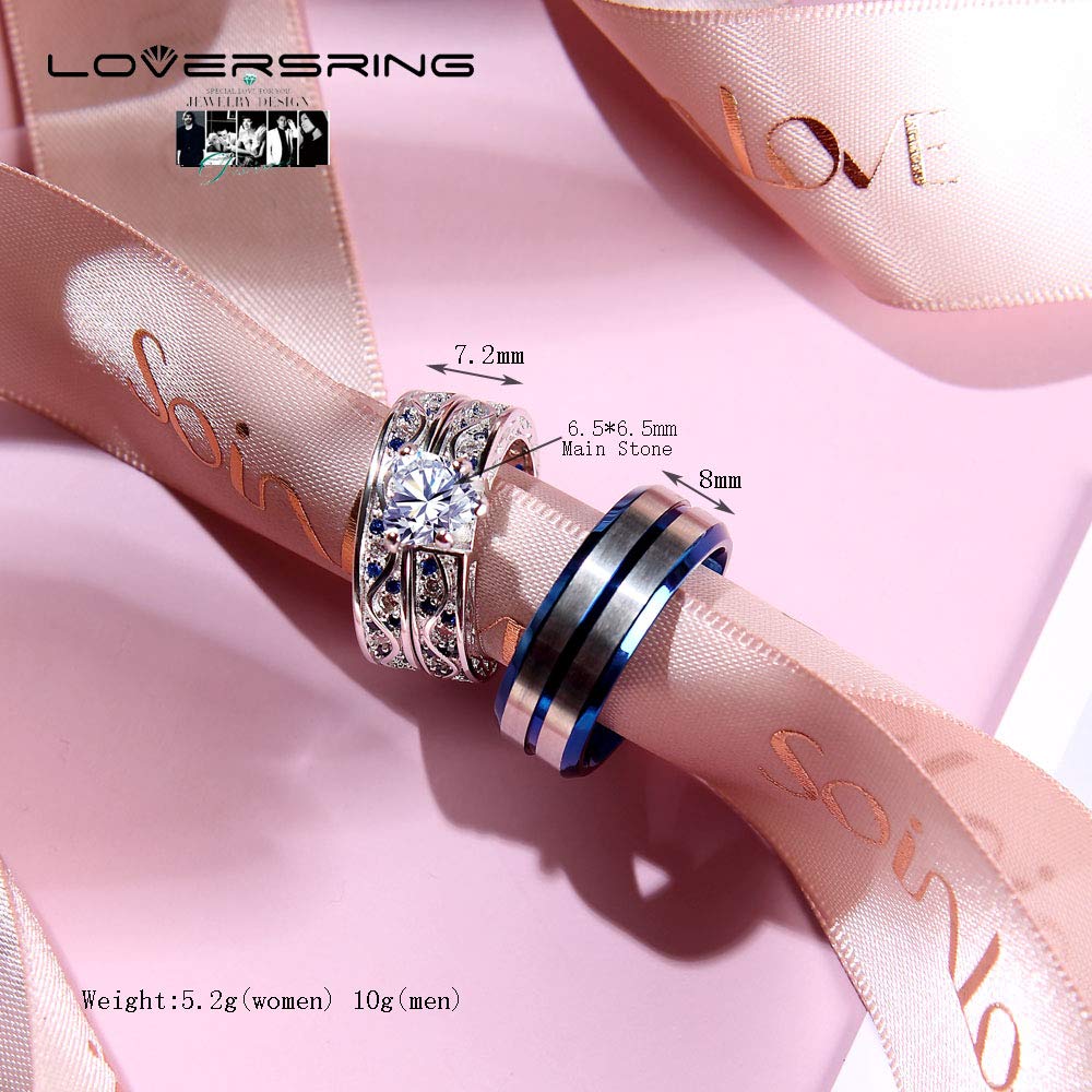 His & Hers Wedding Ring Sets - 925 Sterling Silver & Tungsten Carbide Couples Bands with Heart CZ, Brushed Finish - Perfect for Anniversaries, Engagements, and Romantic Gifts