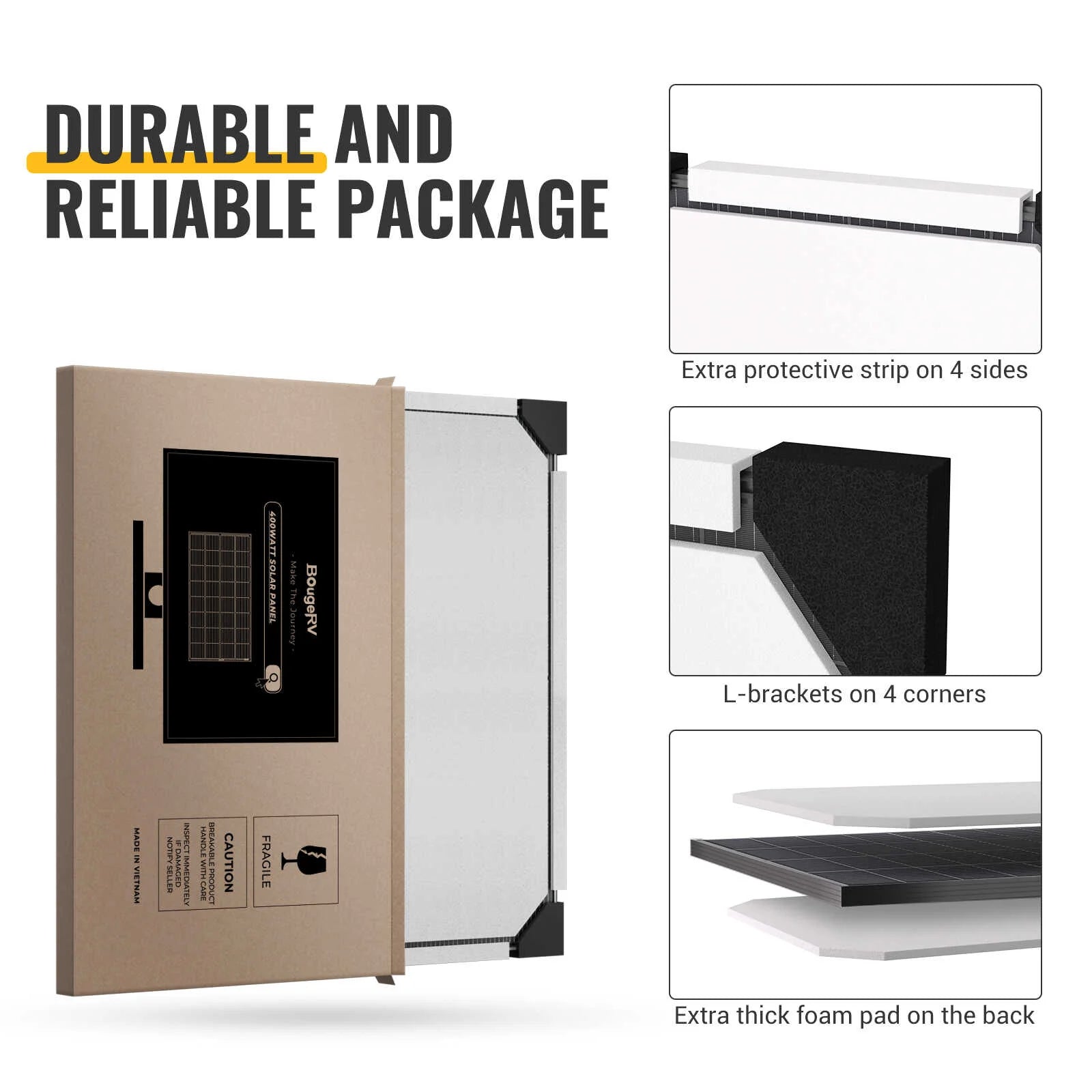 BougeRV 200W Rigid Bifacial Monocrystalline Solar Panel for RV, Boat, Off-Grid Power - High Efficiency Portable Solar Charging Solution for Camping, Hiking & Emergency Backup