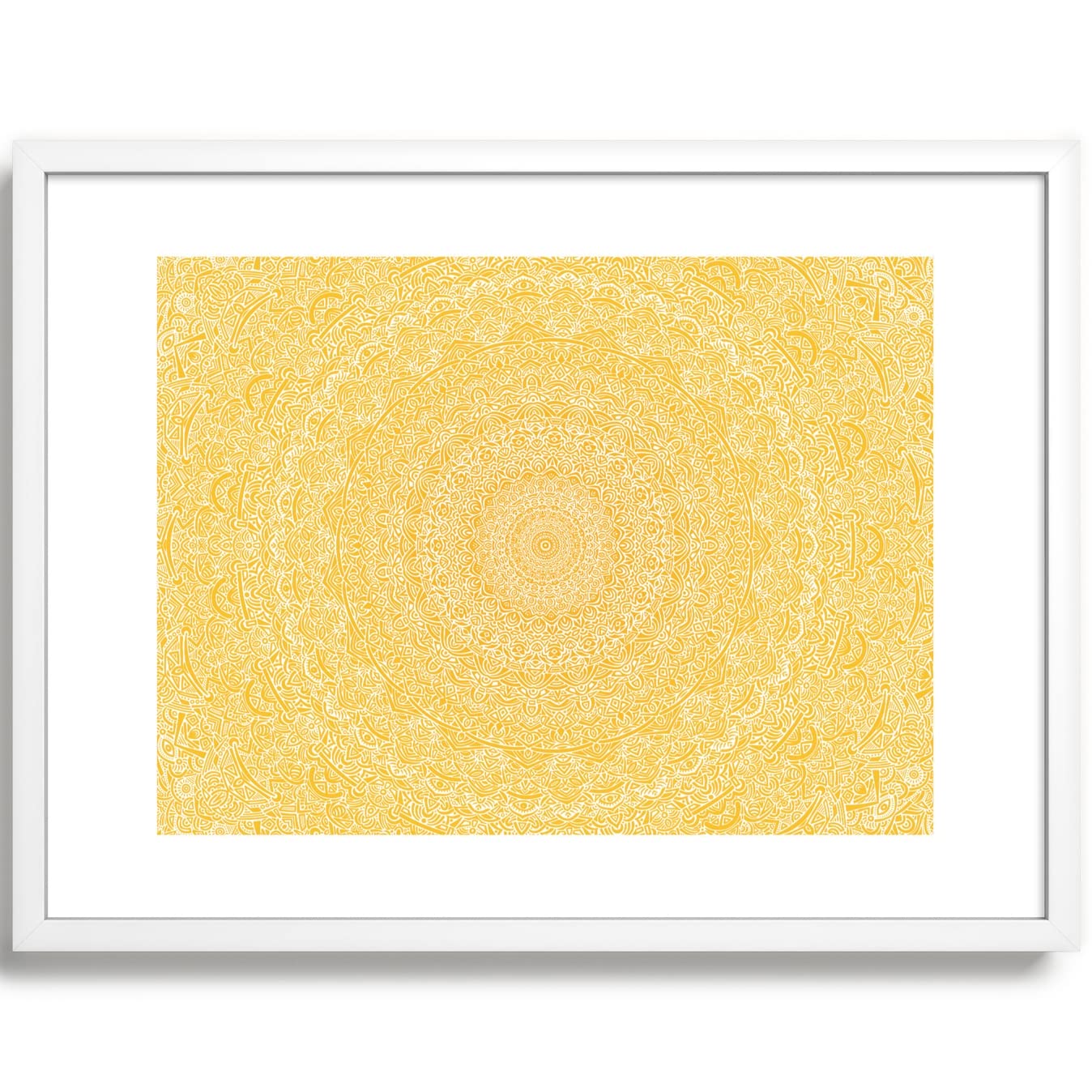 Intricate Hand-Drawn Mandala Maze Art Print - Mustard Yellow Zentangle Design | Trendy Wall Decor for Meditation Rooms, Yoga Studios & Boho Home Decor