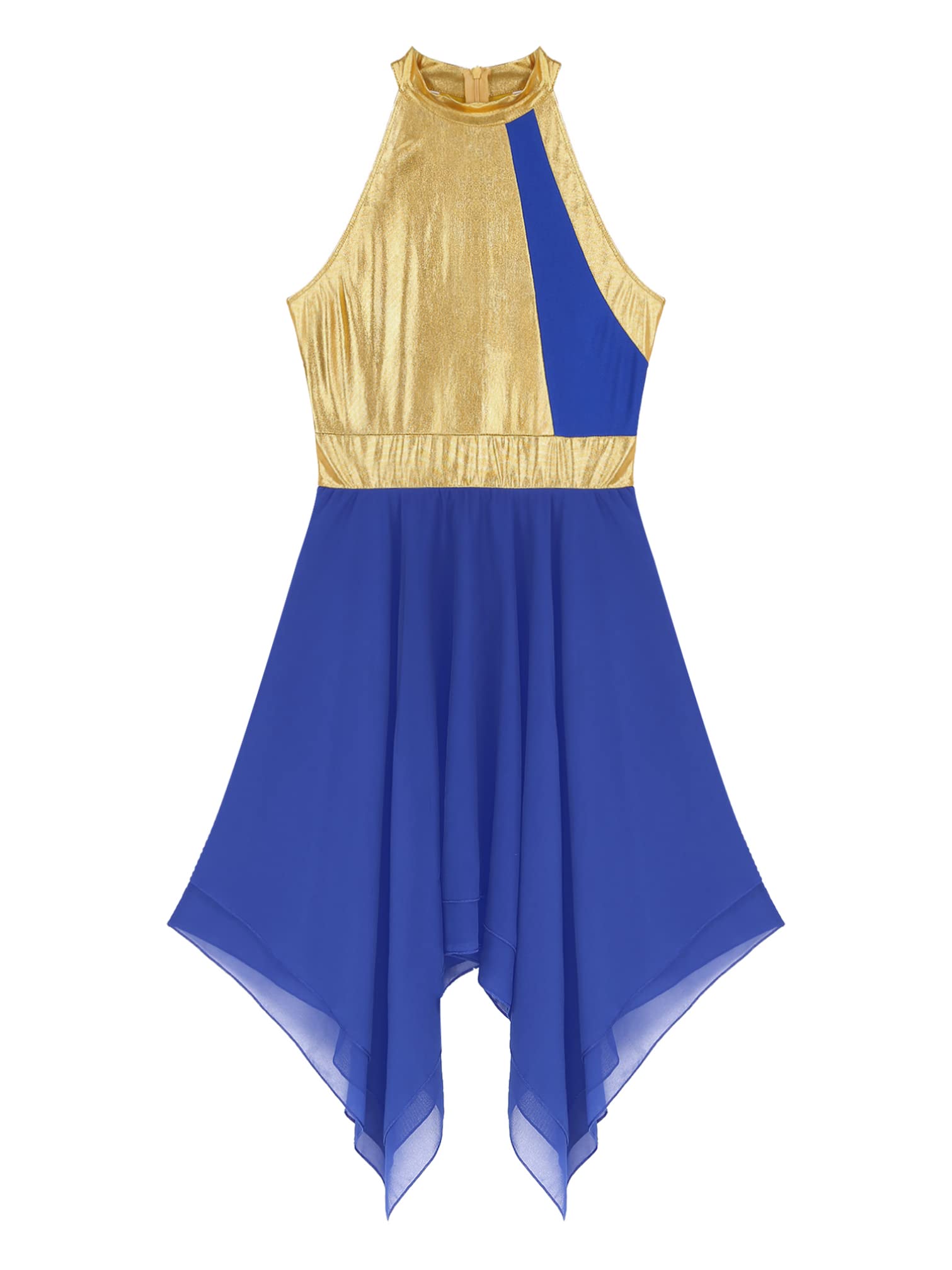 iiniim Women's Sleeveless Color Block Worship Dance Dress - Lyrical Praise Dance Costume with Irregular Hem for Church Performances & Spiritual Events