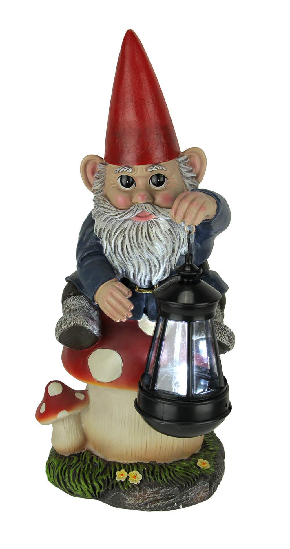 Solar Powered LED Garden Gnome on Mushroom Outdoor Lantern Statue - Whimsical Solar Light for Garden, Yard, Pathway & Patio Decor