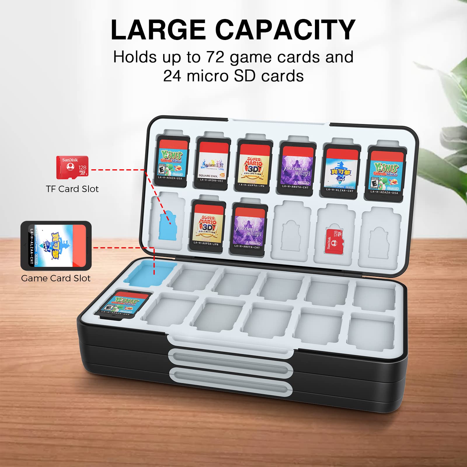 HEIYING Nintendo Switch Game Card Holder - Portable Travel Case for Switch/OLED/Lite with 72 Game Slots & 24 Micro SD Card Slots - Perfect for Gaming On-The-Go & Organized Storage