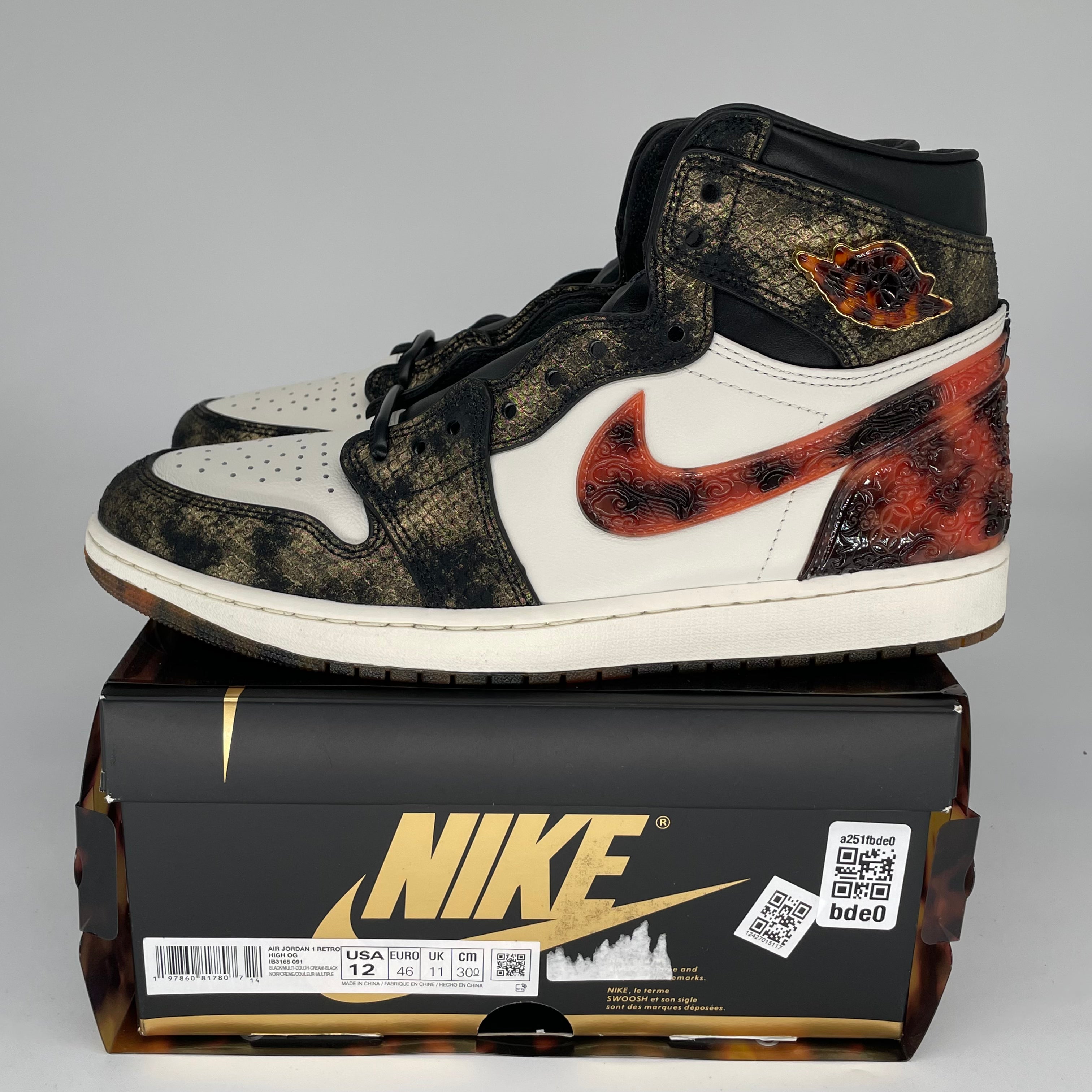 Original Title: AIR JORDAN 1 XUANWU YEAR OF THE SNAKE SIZE 12 IB3165 091   Optimized Title: **Air Jordan 1 