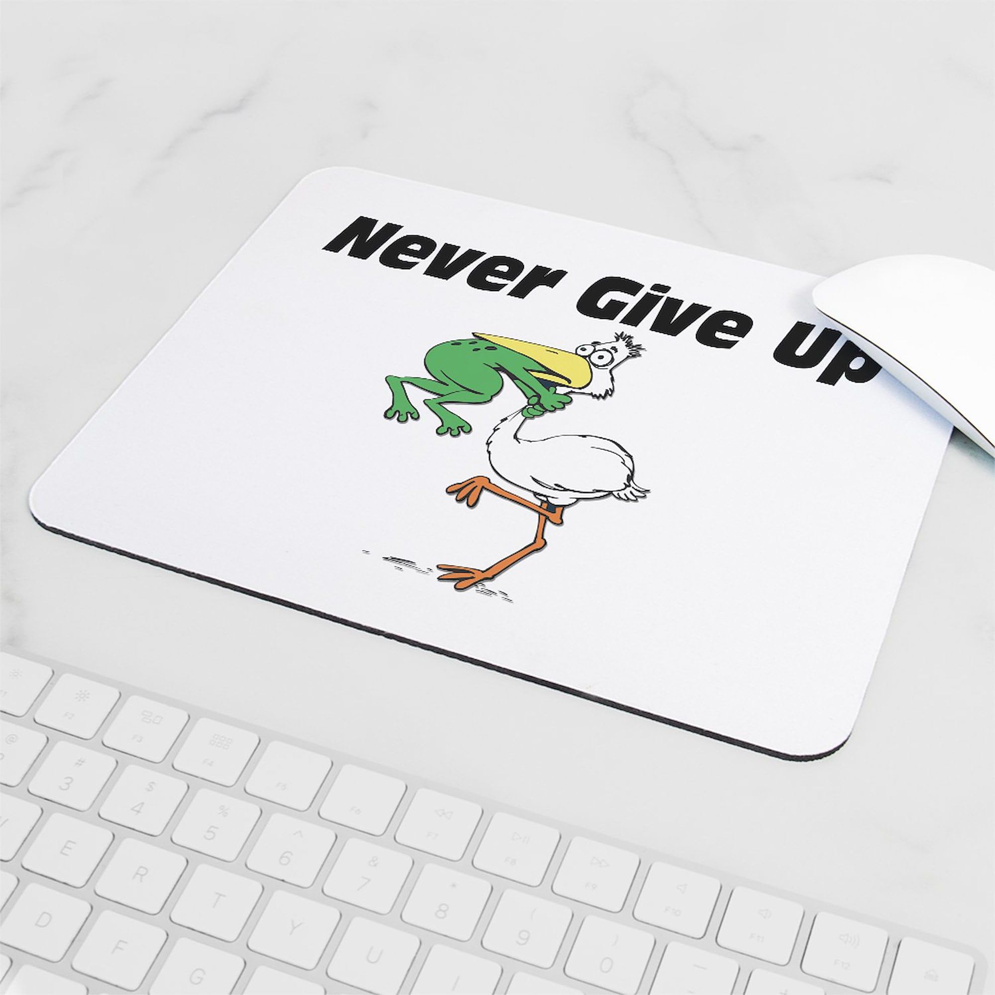 Never Give Up Stork & Frog Non-Slip Rubber Gaming Mouse Pad - Cute Animal Design for Office, Home & Gaming Setup - Perfect for Computers, Laptops & Workstations