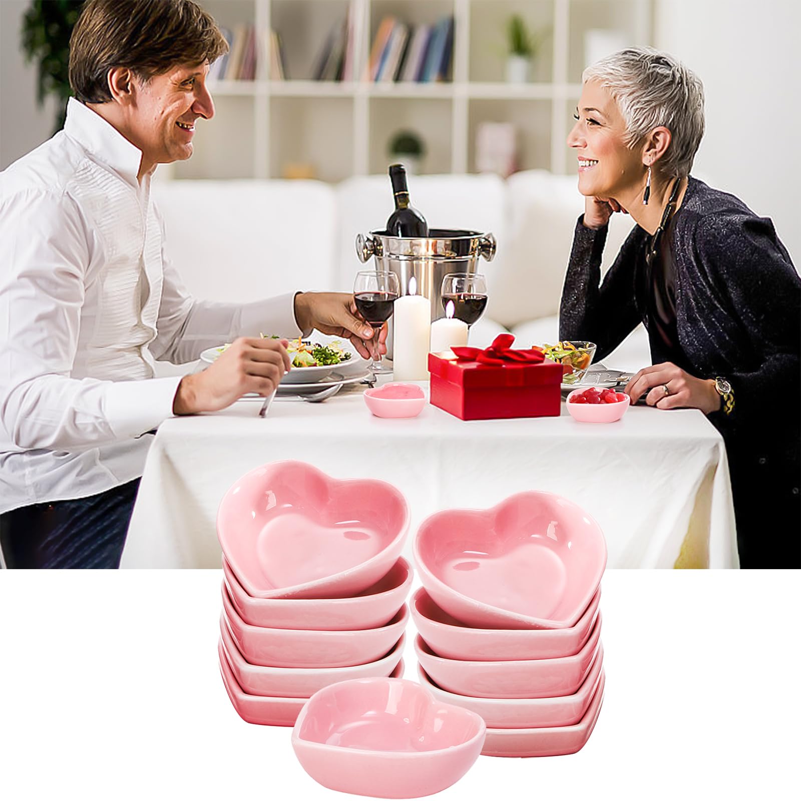 WUWEOT 24 Pack 3-Inch Ceramic Heart-Shaped Sauce Dishes - Mini Appetizer Plates, Jewelry Ring Trays & Salad Bowls for Seasoning - Perfect for Weddings, Birthdays, Valentine's Day & Home Decor