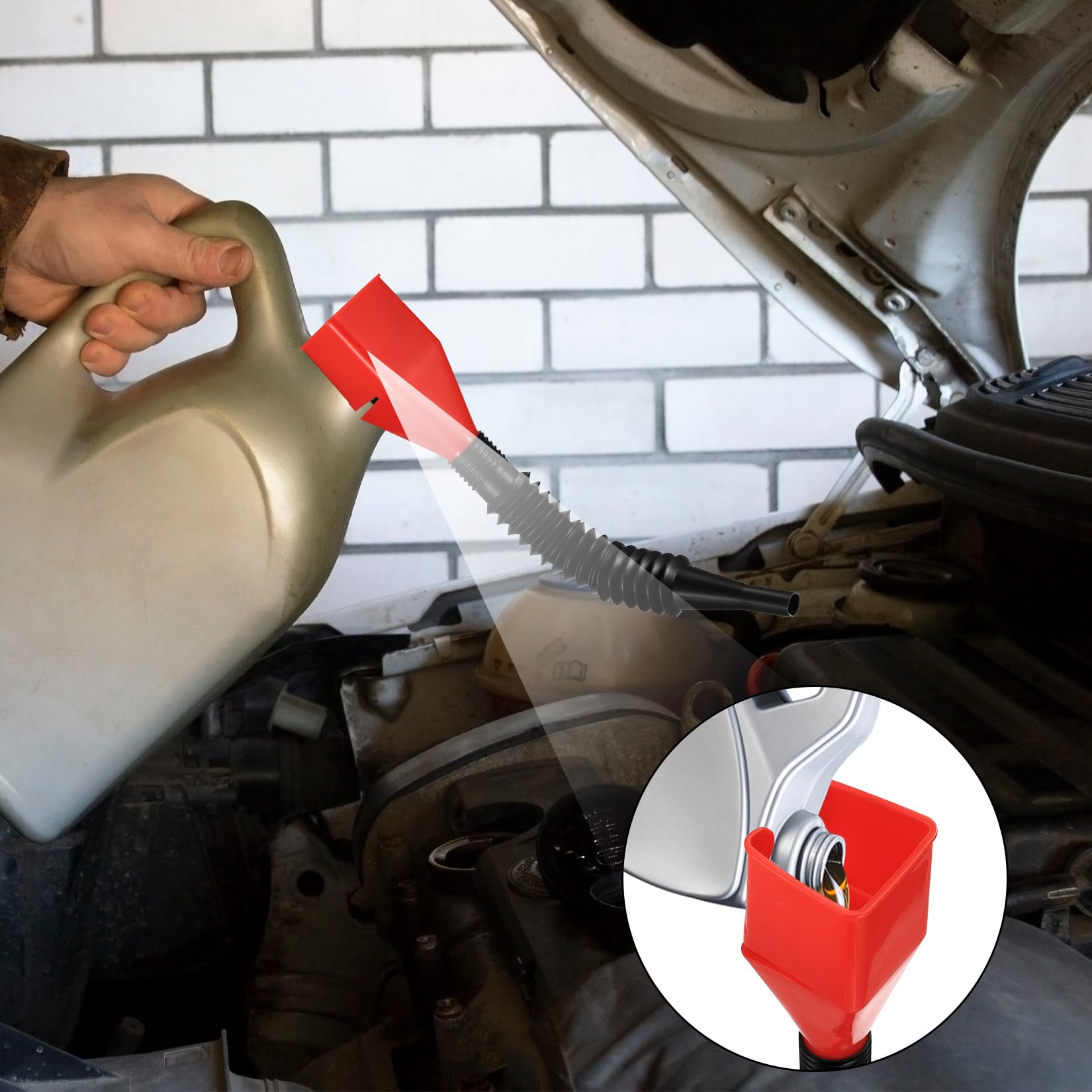 8-Piece Snap Funnel Set with Extendable Flexible Spout - Universal Car Oil Drain Tool for Motorcycle, Petrol, Diesel, Water - Durable Plastic Funnel in 4 Colors - Perfect for DIY Auto Maintenance & Fluid Transfer