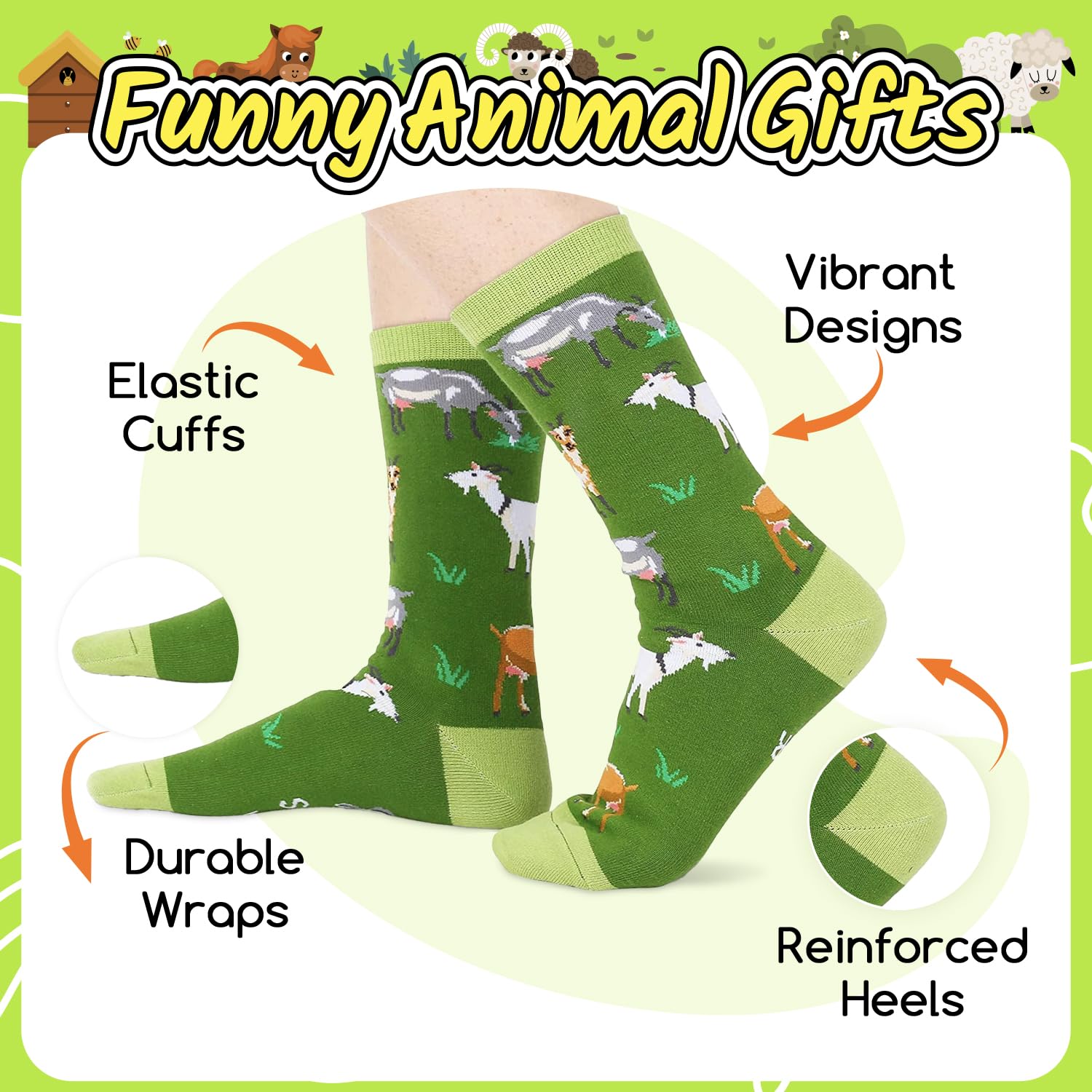 Zmart Animal Socks for Men & Women - Fun Donkey, Poodle, Squirrel, Beagle & Goat Design Novelty Socks - Perfect Gift for Pet Lovers & Animal Enthusiasts - Great for Casual Wear, Costume Parties & Holiday Gifts