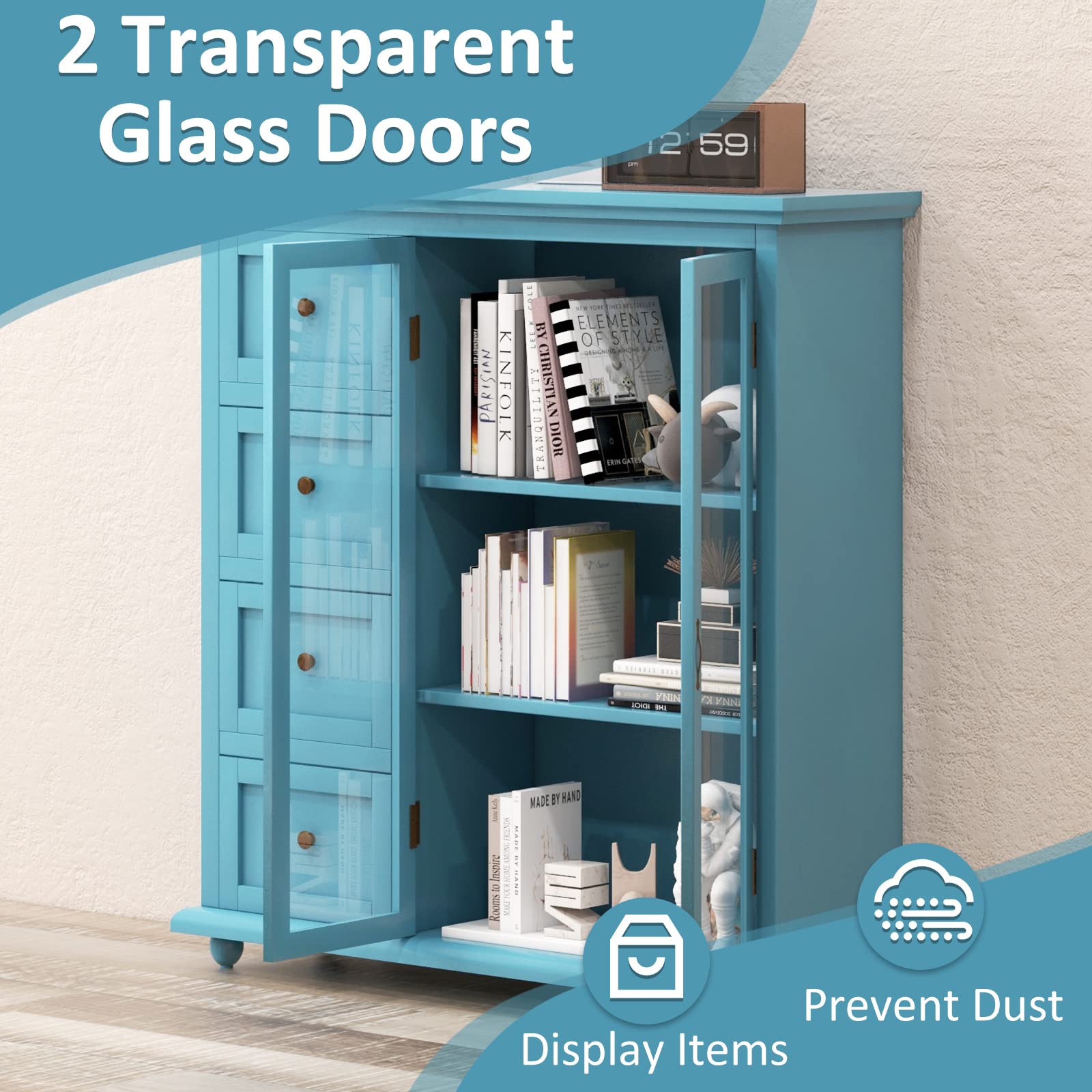 Modern Blue Sideboard Buffet Cabinet - Kitchen Storage, Coffee Bar Station & Dining Room Credenza - Perfect for Entryway, Living Room & Home Organization