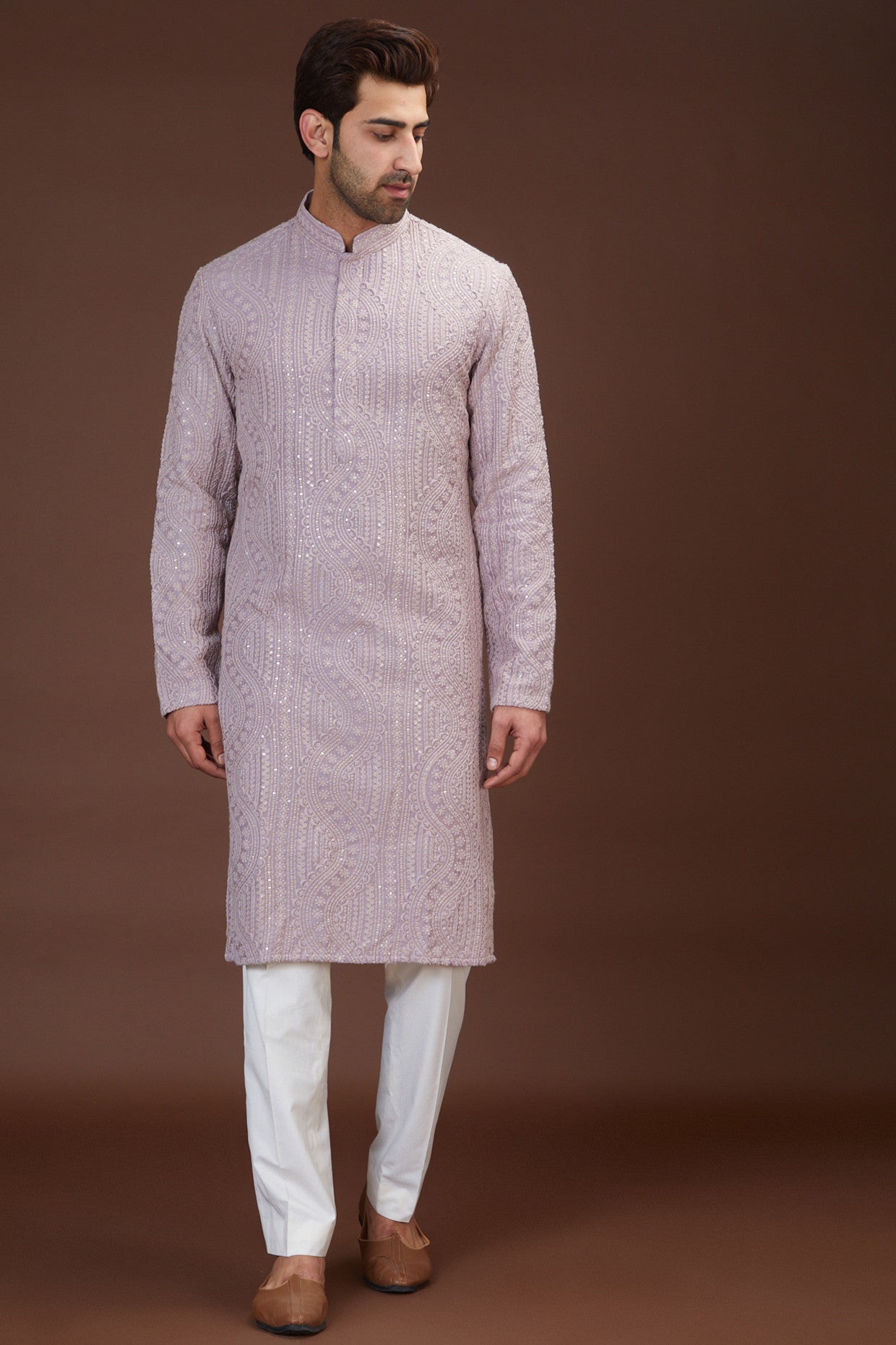 Lavender Embroidered Kurta for Women - Elegant Handcrafted Floral Design Cotton Tunic - Perfect for Festivals, Weddings & Casual Wear
