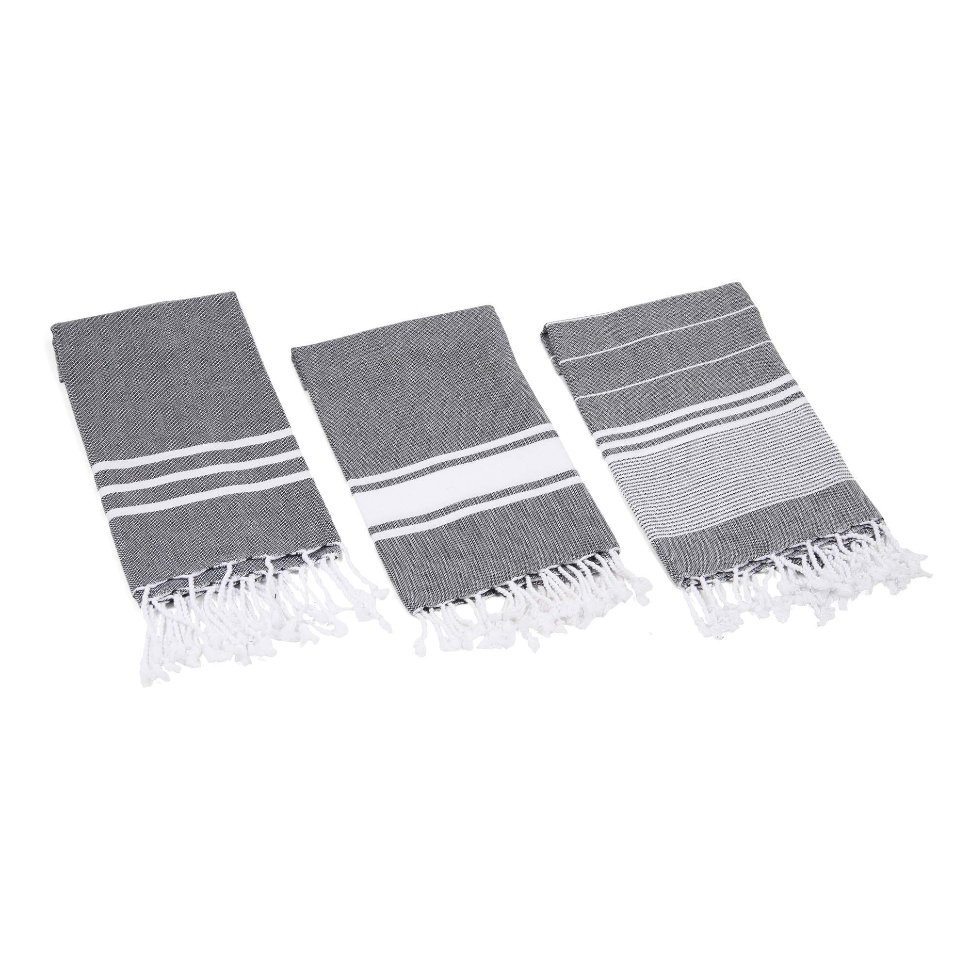 Premium Turkish Cotton Hand & Kitchen Towel Set - 3 Pack (Black) | Soft, Absorbent & Durable for Bathroom, Kitchen & Spa Use