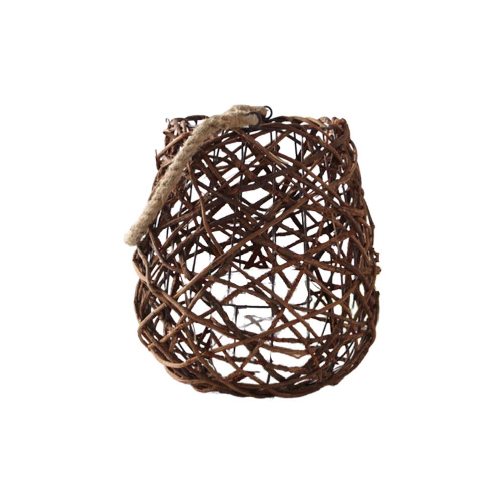 Happyyami Woven Rattan Candle Lantern - Decorative Hanging Tea Light Holder, Farmhouse Style Candle Stand with Shade for Home, Garden, Bar & Yard Decor - Perfect for Outdoor Parties, Wedding Decor & Cozy Ambiance (Size S)