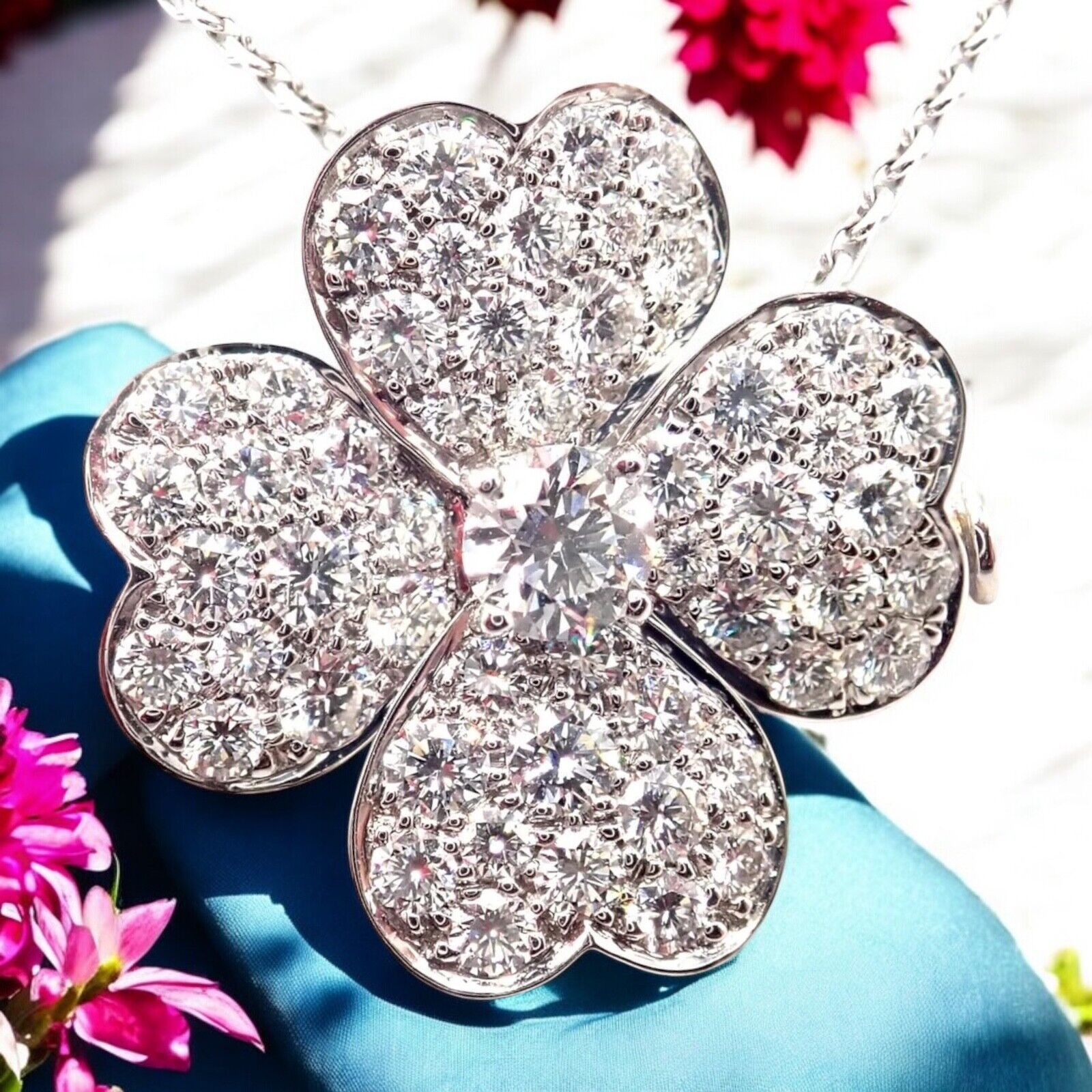 Van Cleef & Arpels Cosmos 18k White Gold Diamond Brooch Pendant Necklace - Luxury Jewelry for Women, Elegant Gift for Anniversary & Special Occasions
