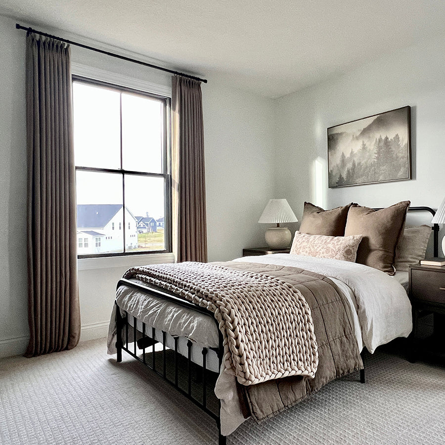 Pinch Pleated Blackout Curtains - 100% Linen, Thermal Insulated, Noise Reducing Drapes for Bedroom & Living Room (Natural, Sepia, Ebony) | Modern Custom Window Treatments for Home Decor