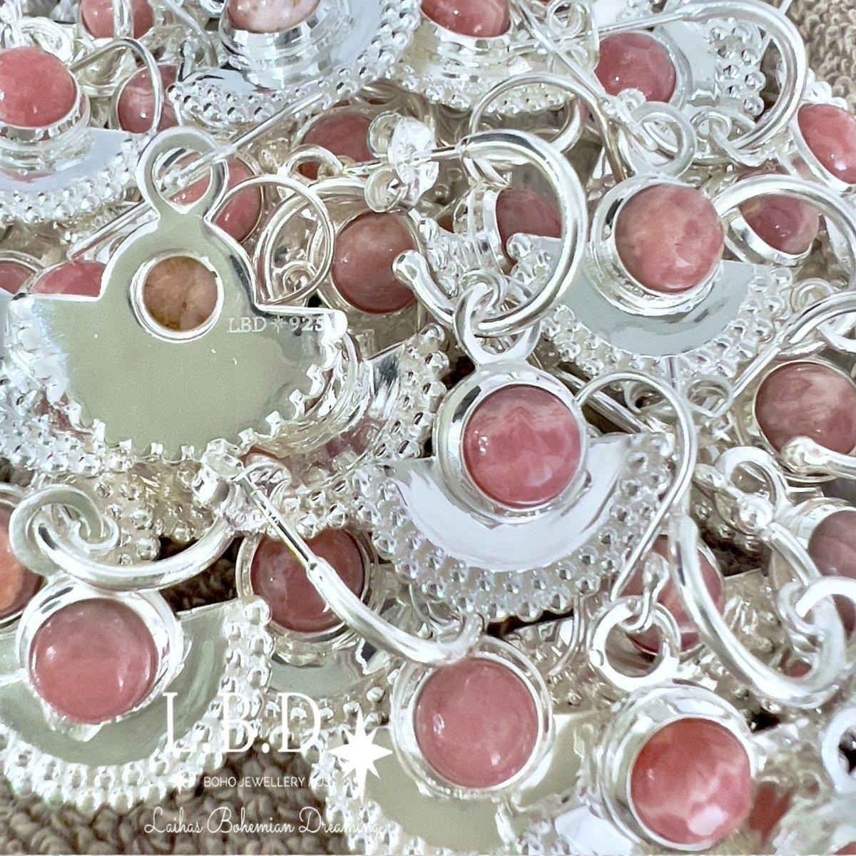 Dare To Dream Rhodochrosite Earrings for Women - Genuine Gemstone Dangle Earrings - Perfect for Date Night, Wedding & Special Occasions
