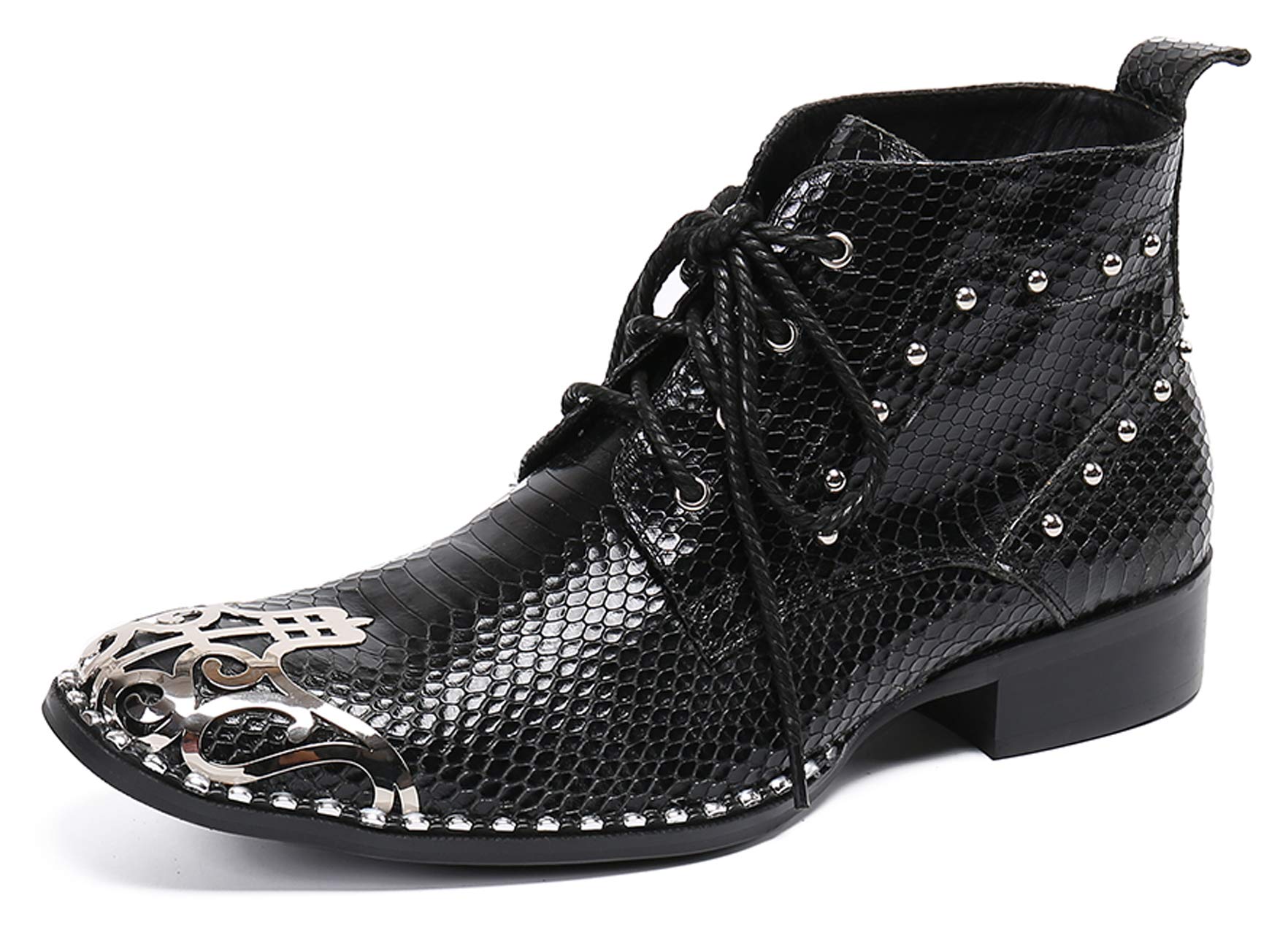 Authentic Santimon Men's Western Boots - Genuine Leather with Metal Tip & Lace Up Design - Stylish Dress Boots for Cowboy, Rodeo & Night Out