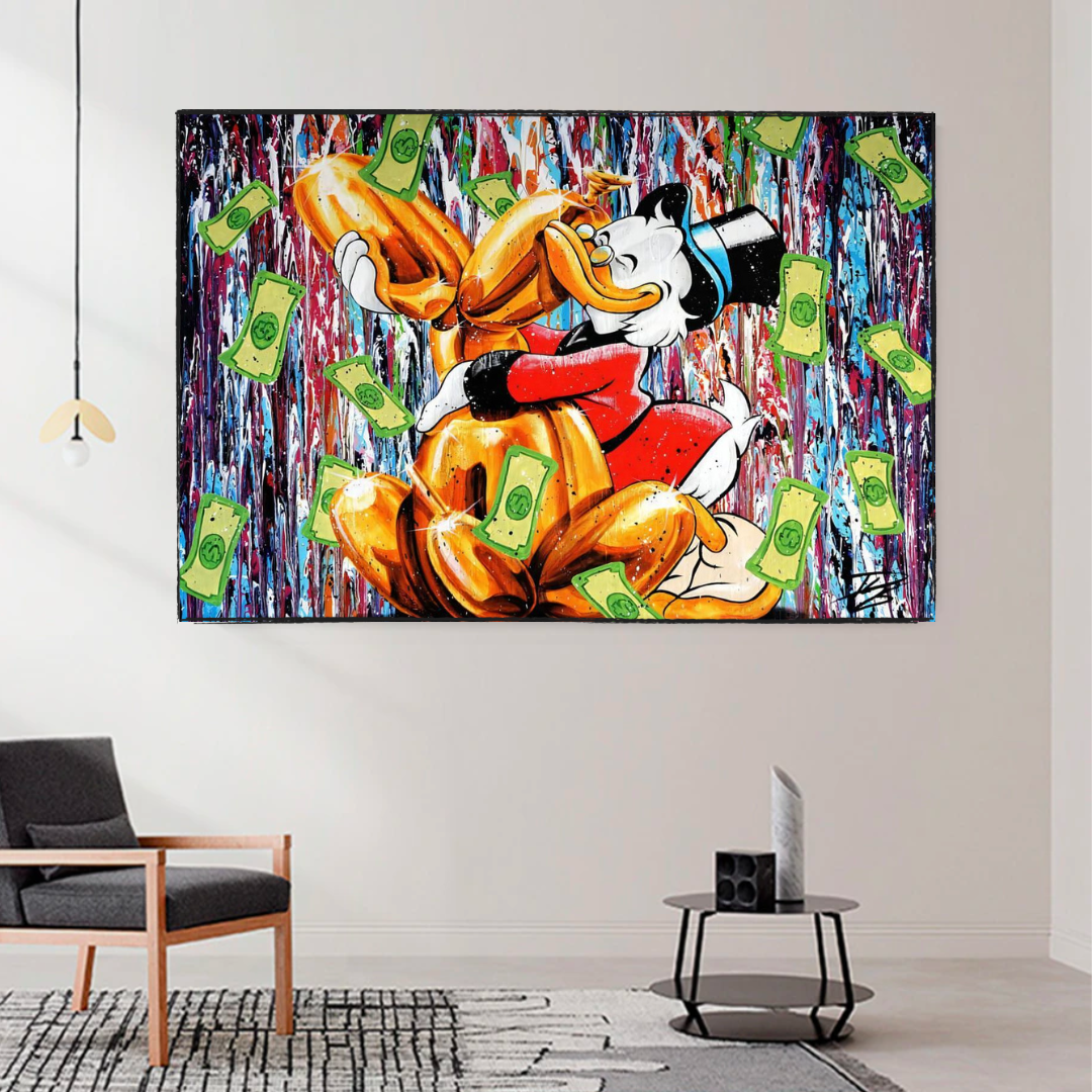 Banksy Scrooge McDuck and Dog Canvas Wall Art Print - Modern Pop Art Home Decor for Living Room, Bedroom & Office